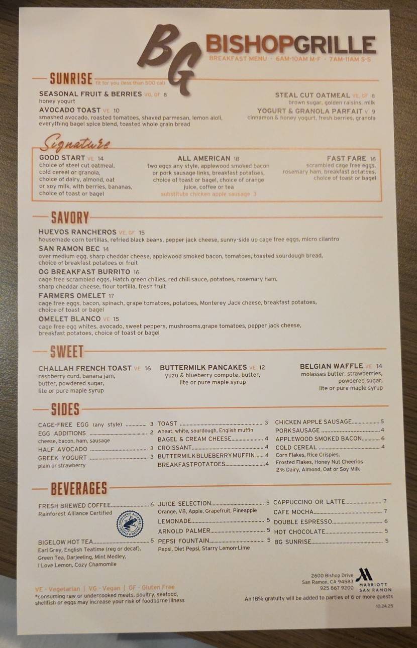 Bishop Grill меню