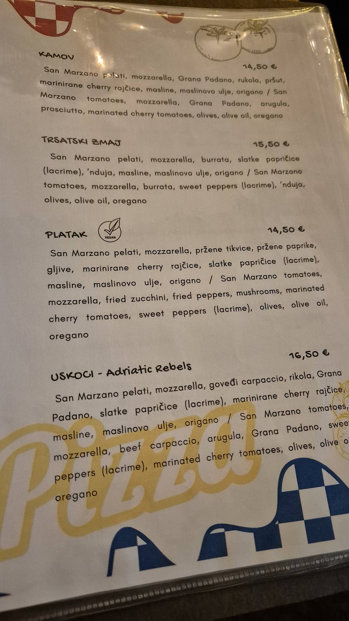 Bistro Pirati Rijeka меню