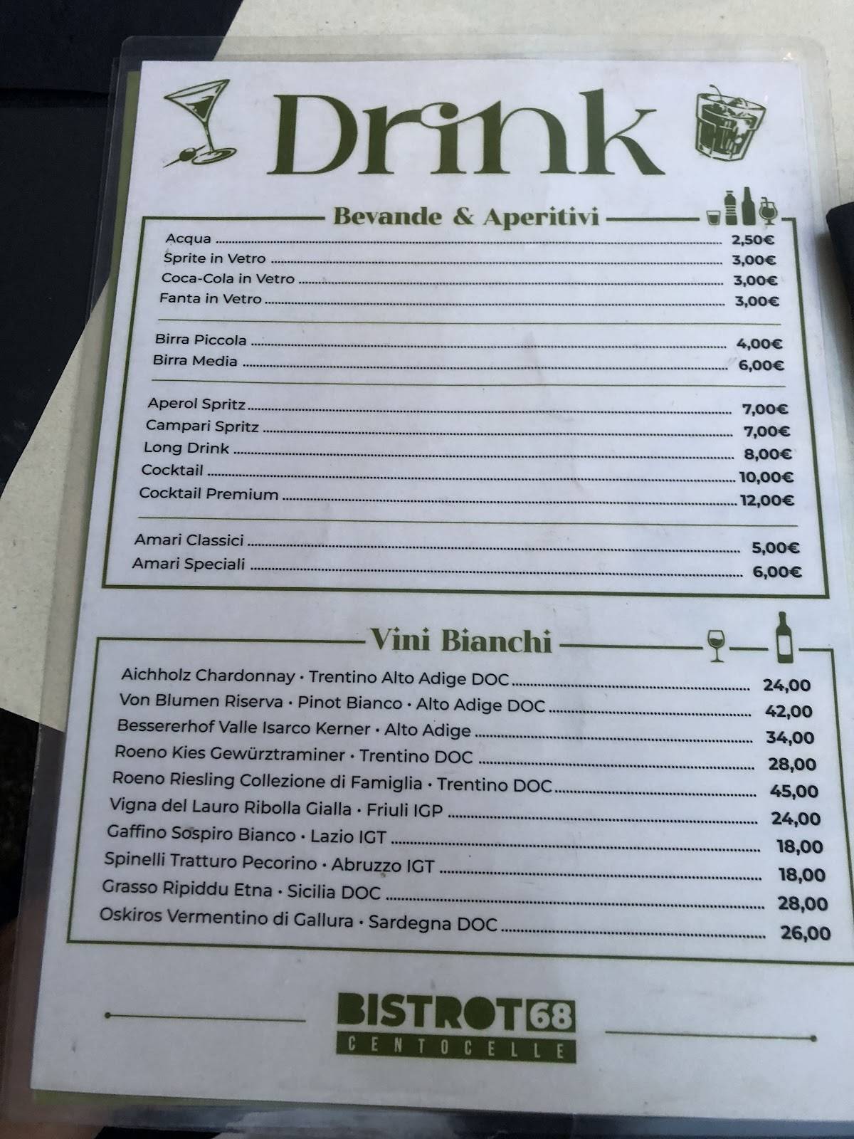 Bistrot 68 меню