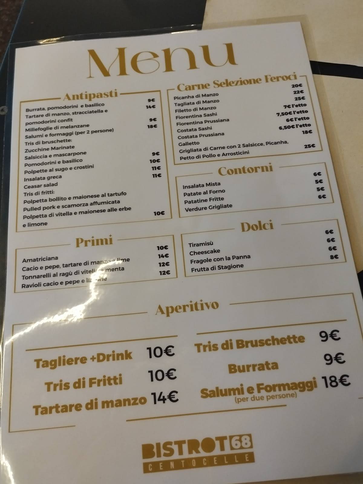 Bistrot 68 меню