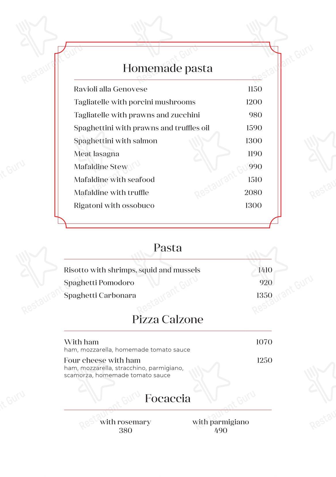 Меню ресторана Bocconcino - Takeaway Menu