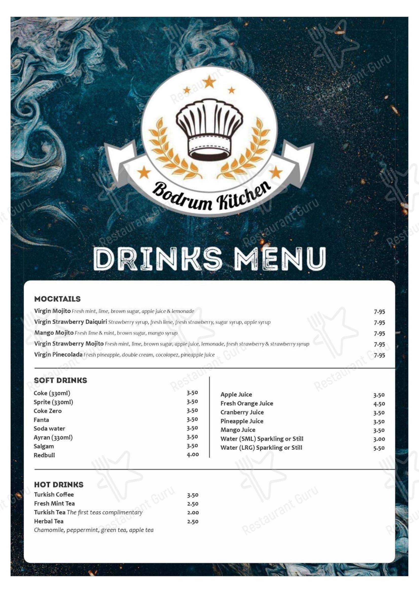 Меню фастфуда Bodrum Kitchen в Лондоне