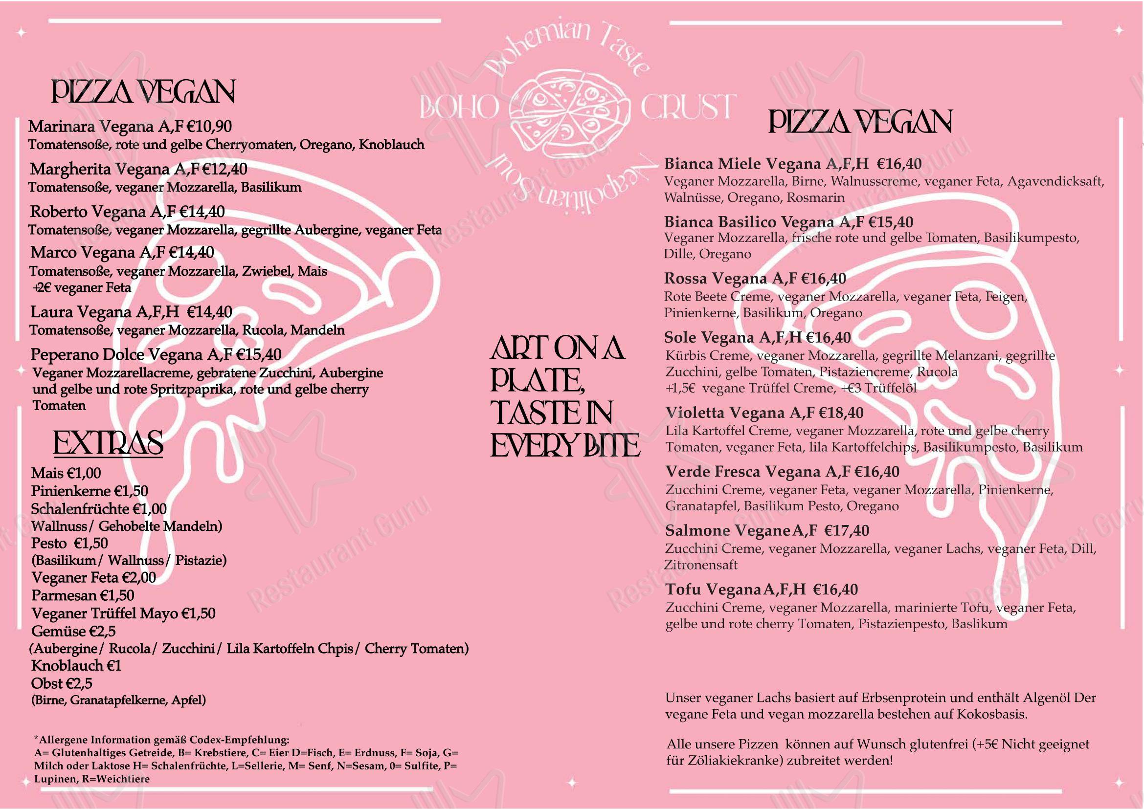 Меню ресторана Boho Crust