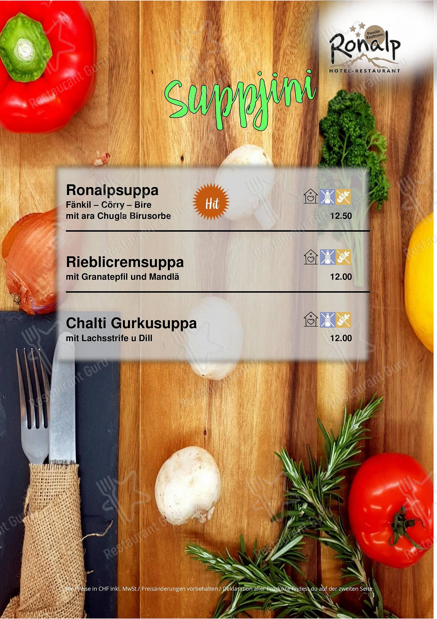Wine Menu ресторана Restaurant Ronalp