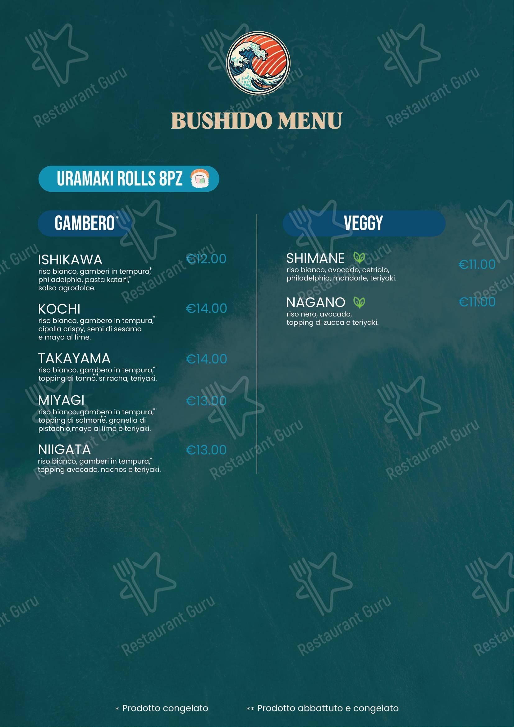 Bushido Sushi Roma в Риме - Меню
