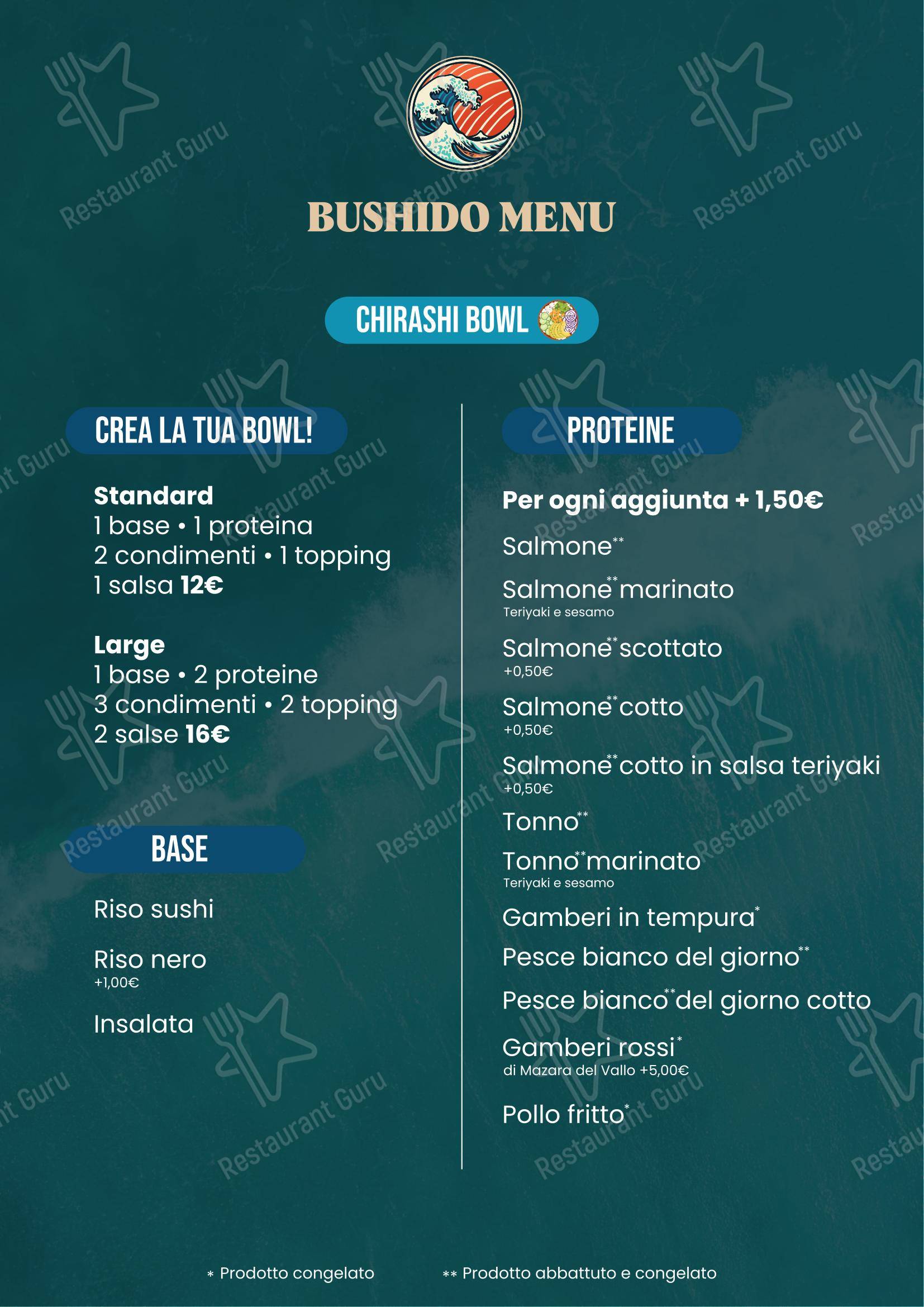 Меню ресторана Bushido Sushi Roma в Риме