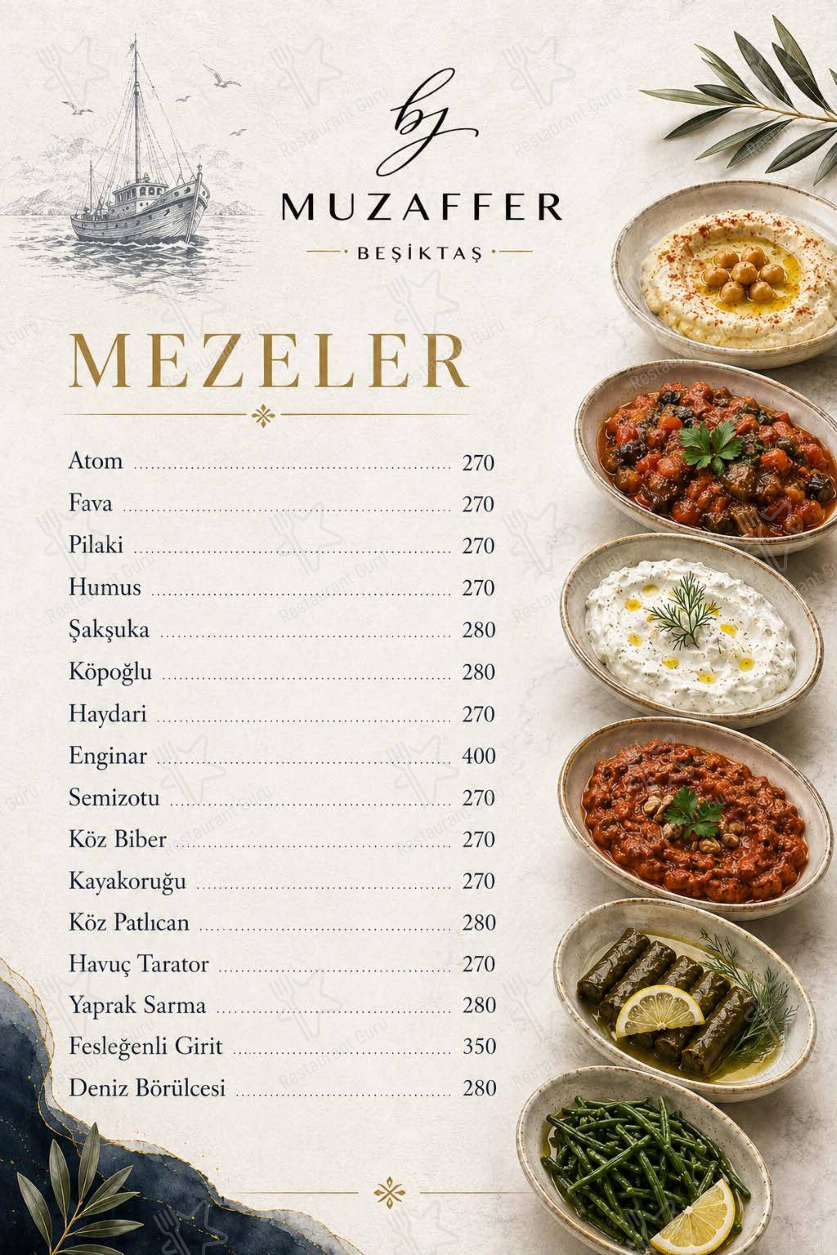 Меню ресторана Bymuzaffer Beşiktaş в Стамбуле