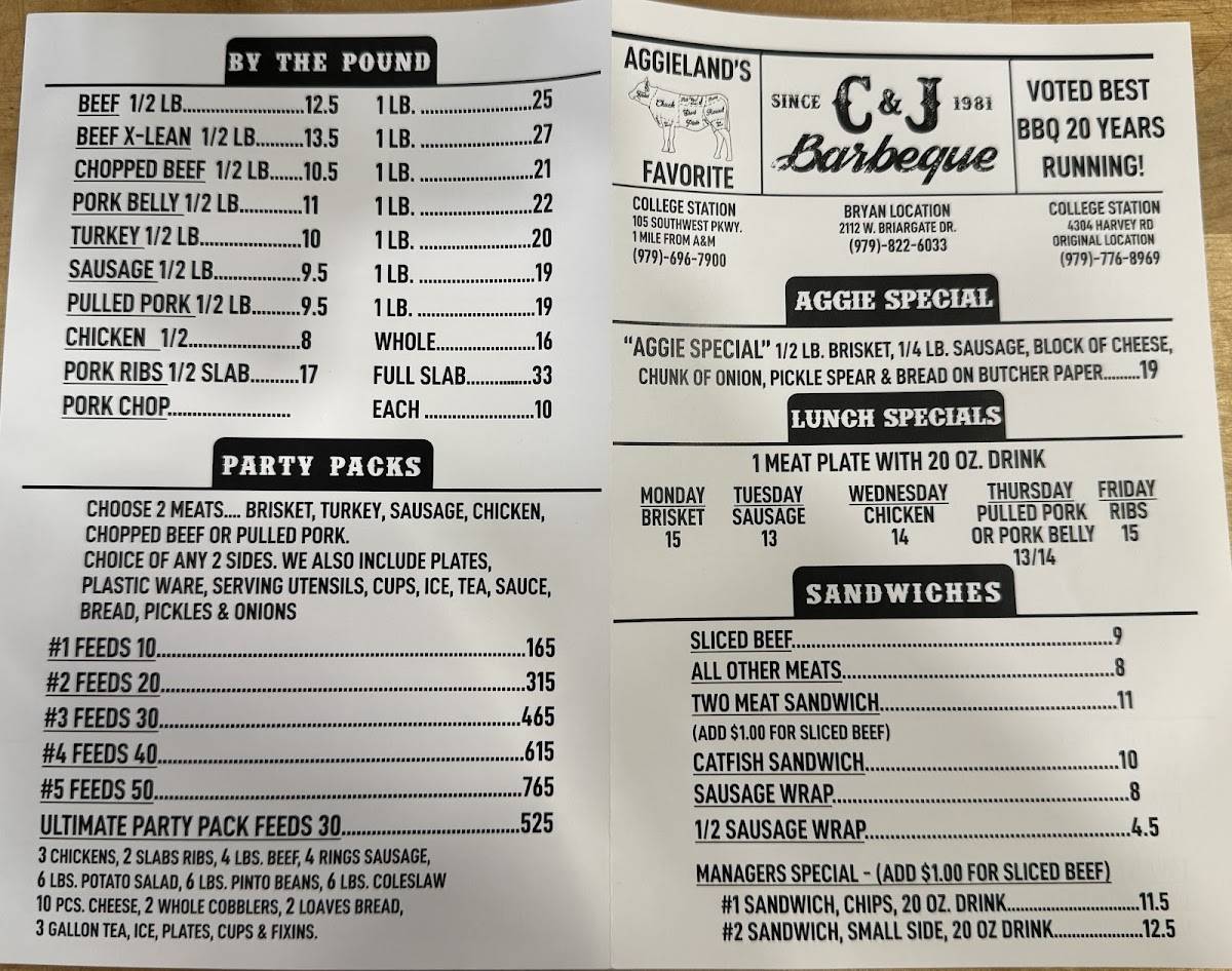 C&J Barbeque меню