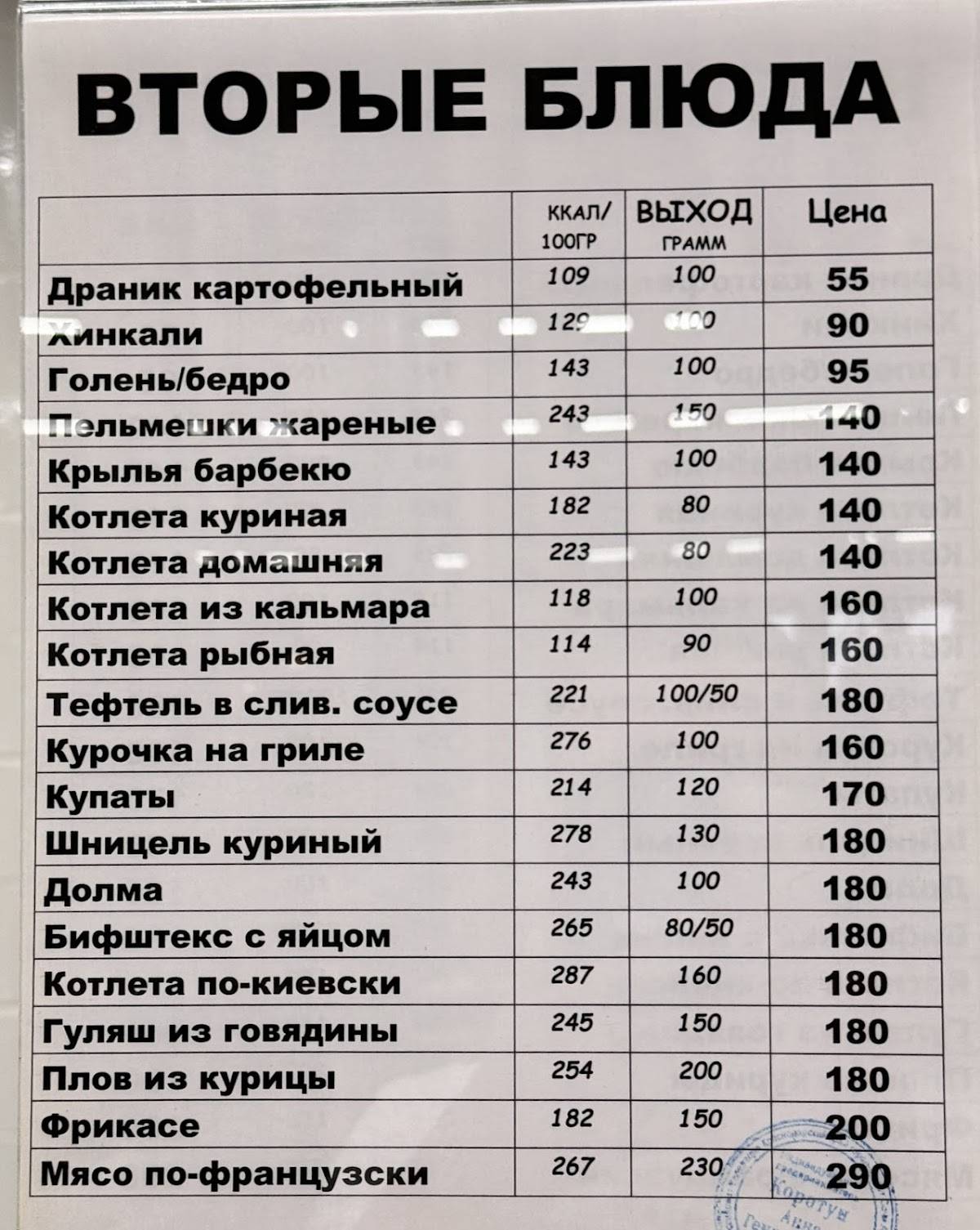 Четыре сезона меню