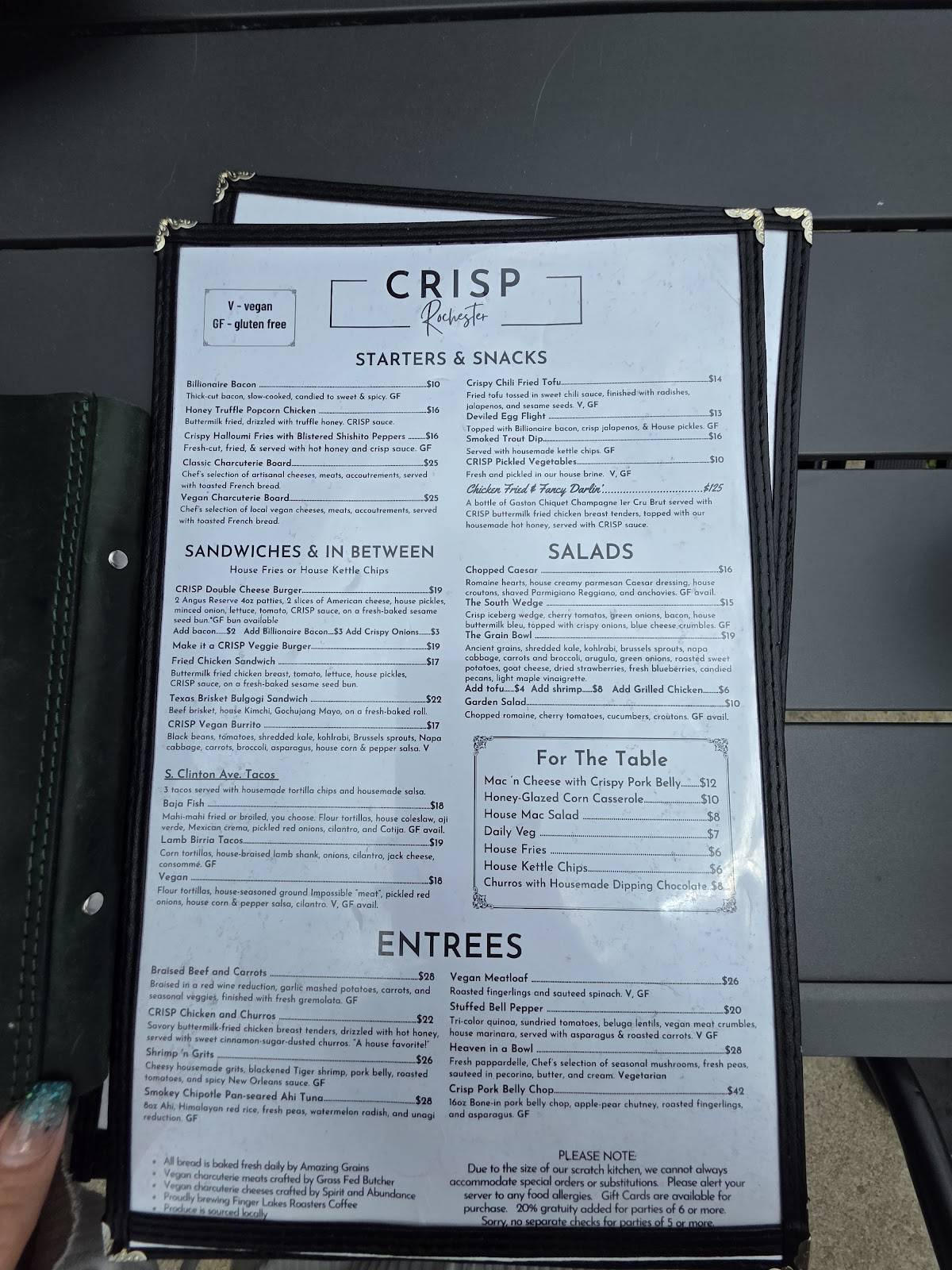 CRISP Rochester меню