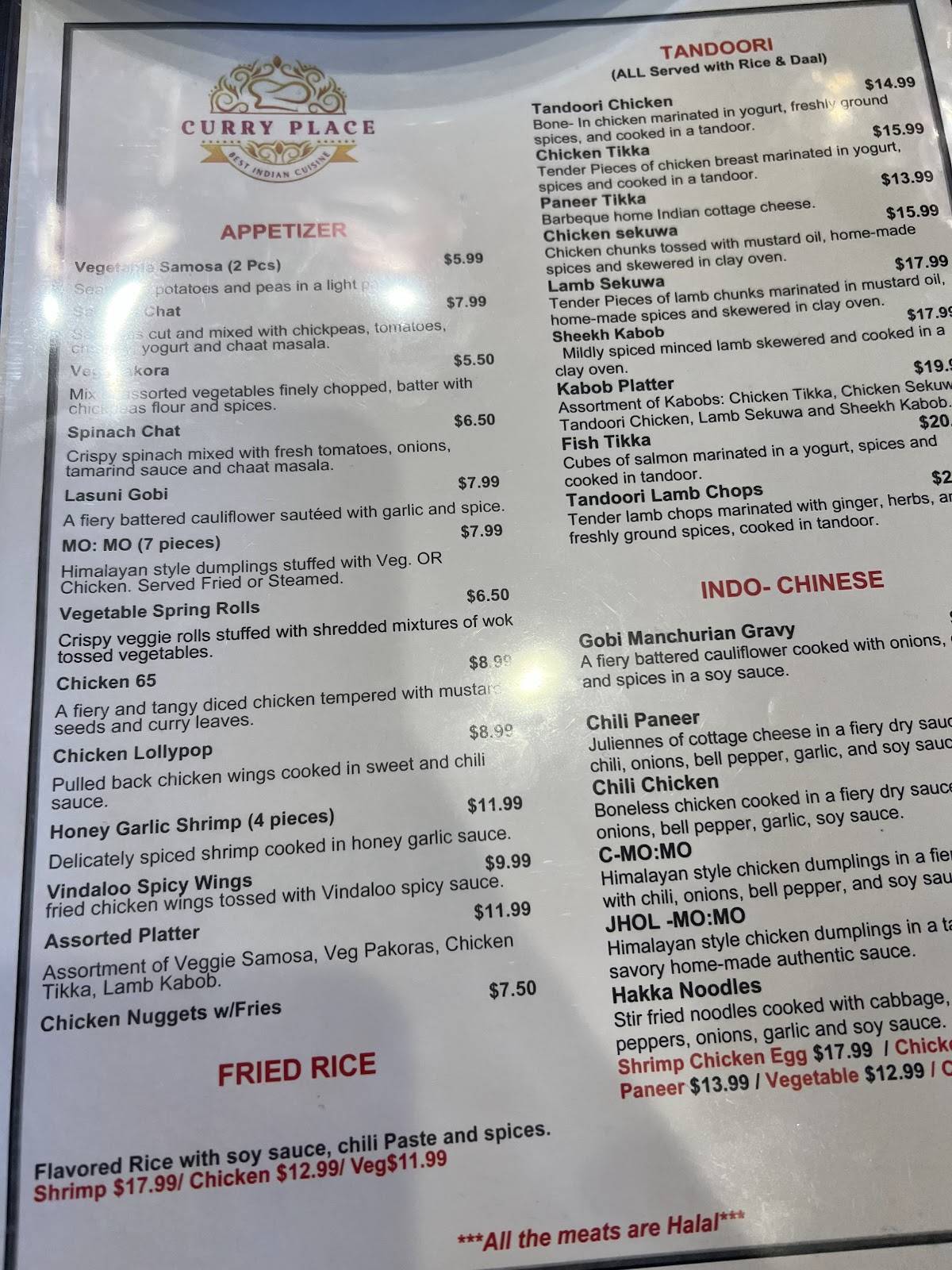 CURRY PLACE SILVER SPRING меню