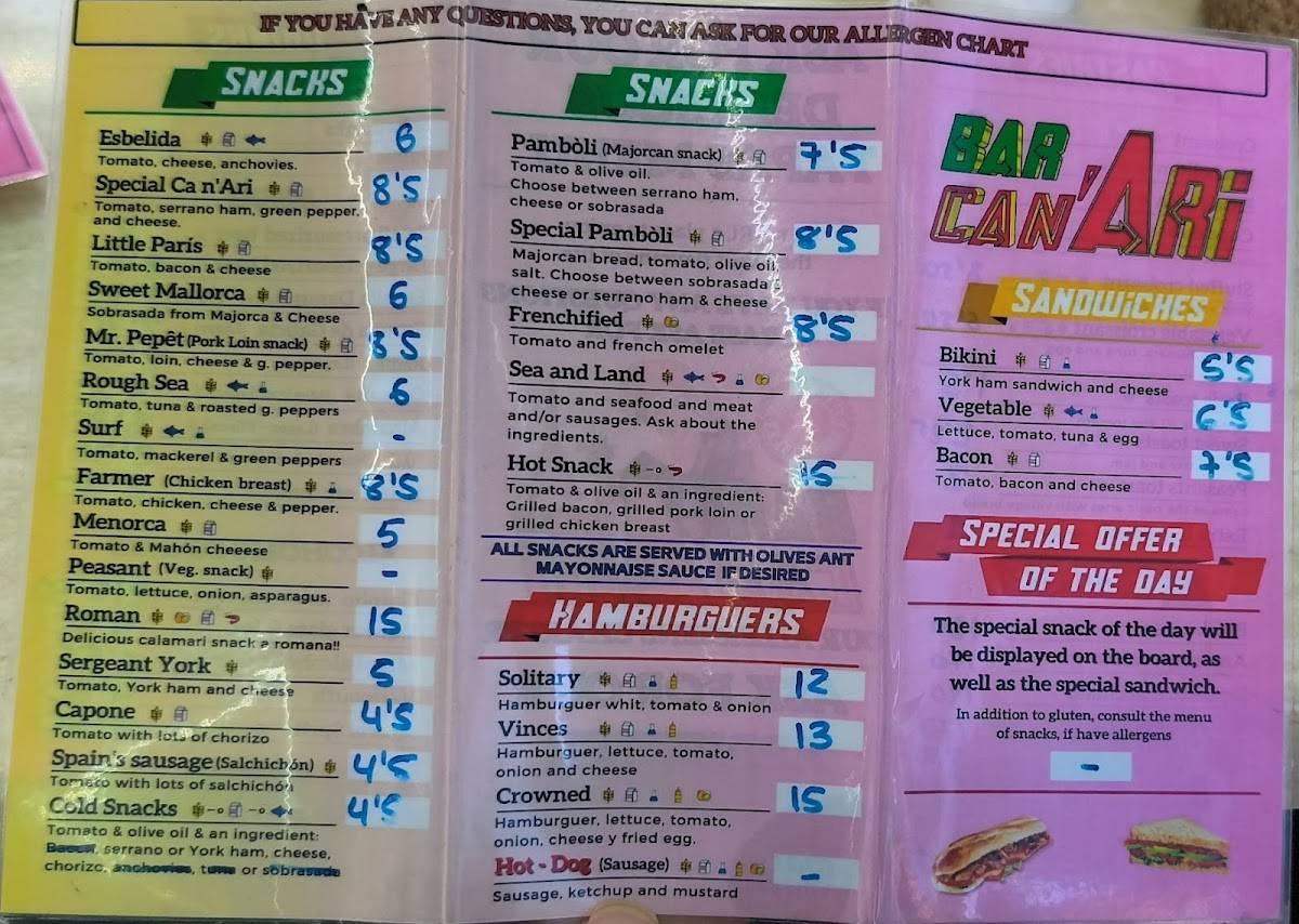 Ca na Ari меню
