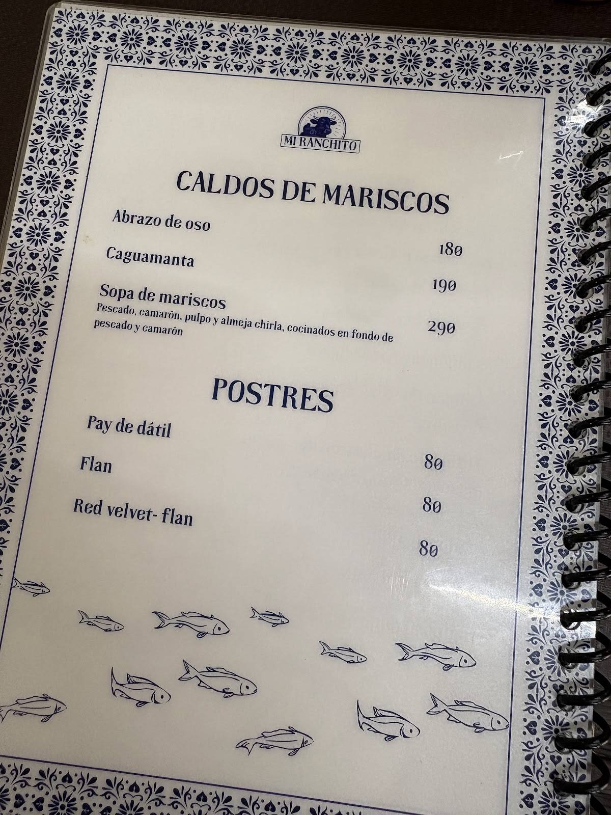 Cabeza de res Y Mariscos Mi ranchito меню