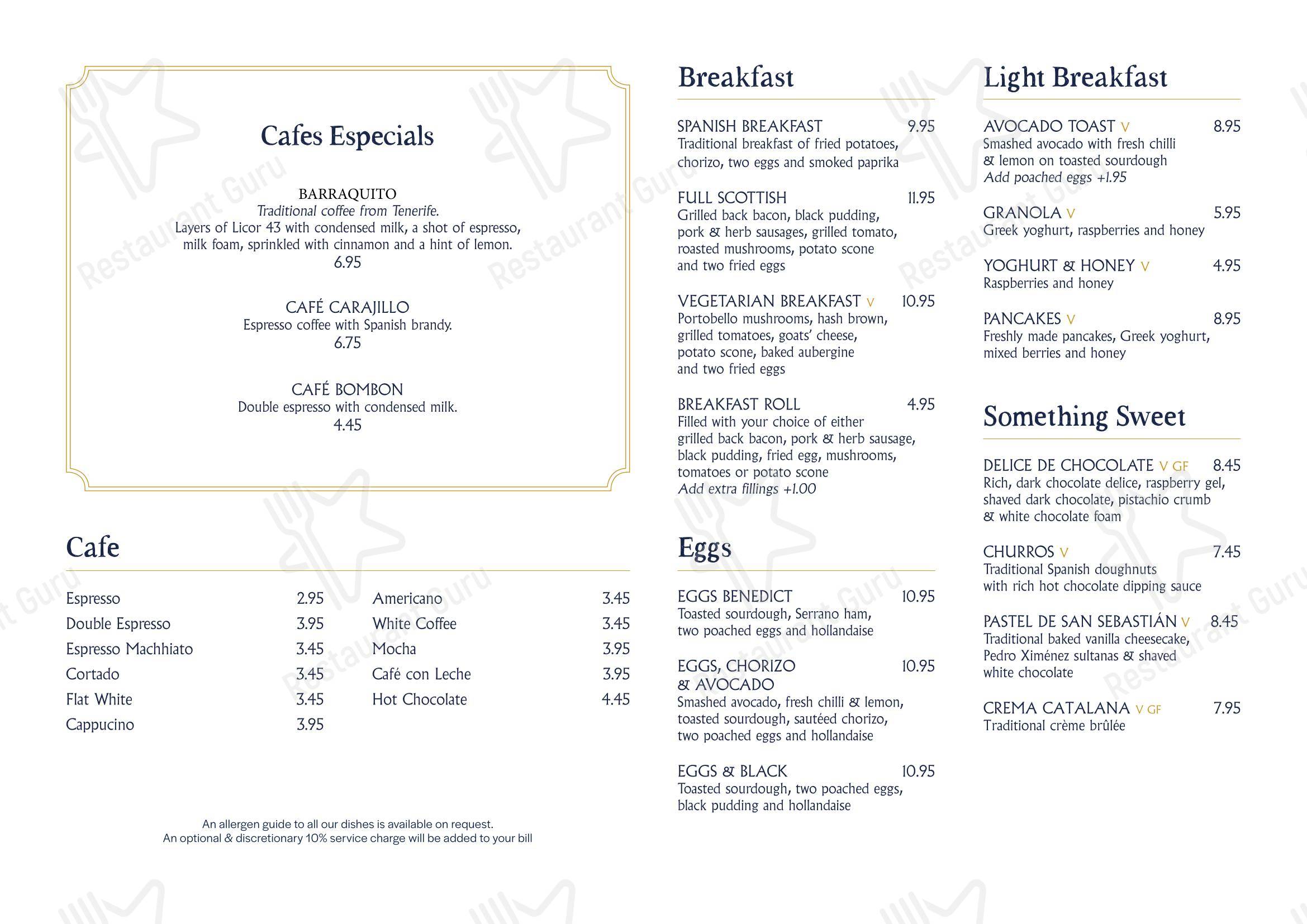 Меню напитков паба и бара Cafe Andaluz в Абердине