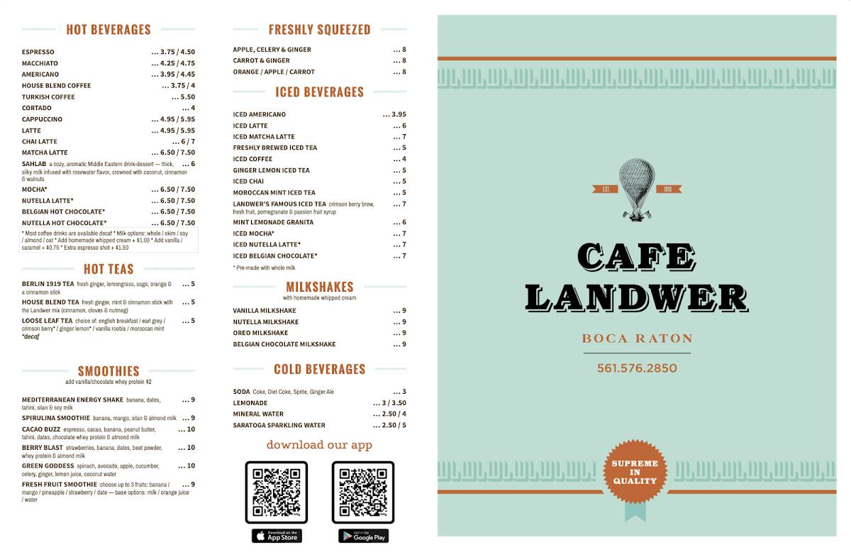 Cafe Landwer меню