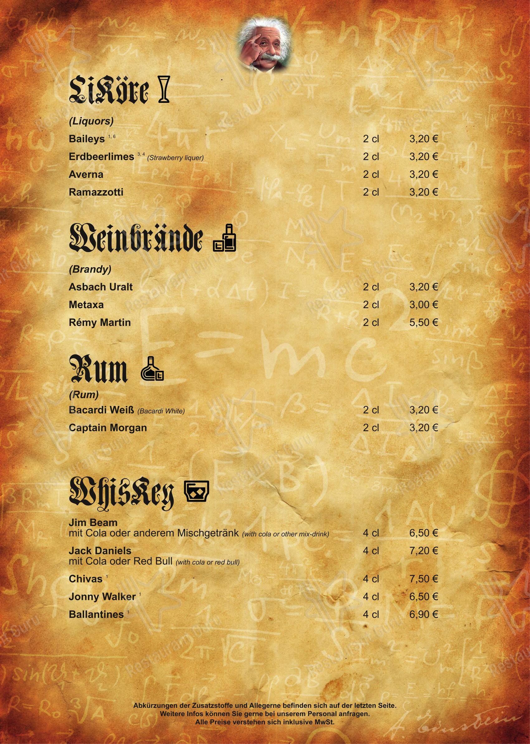 Меню ресторана Cafe Einstein - Меню