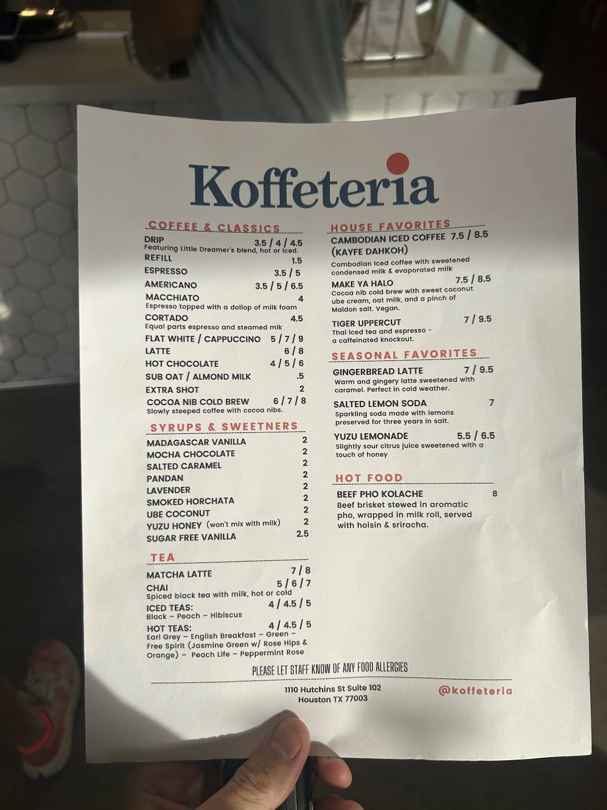 Koffeteria меню