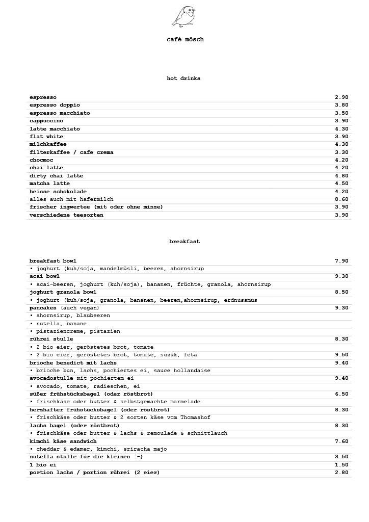 Café Mösch меню