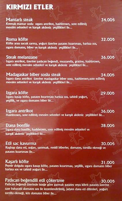 Roma Dondurmacısı меню