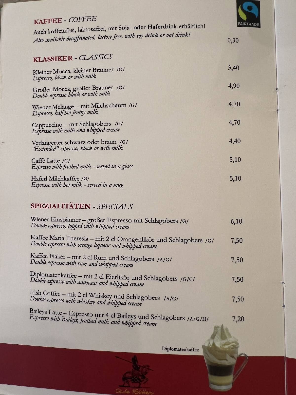 Café Ritter меню