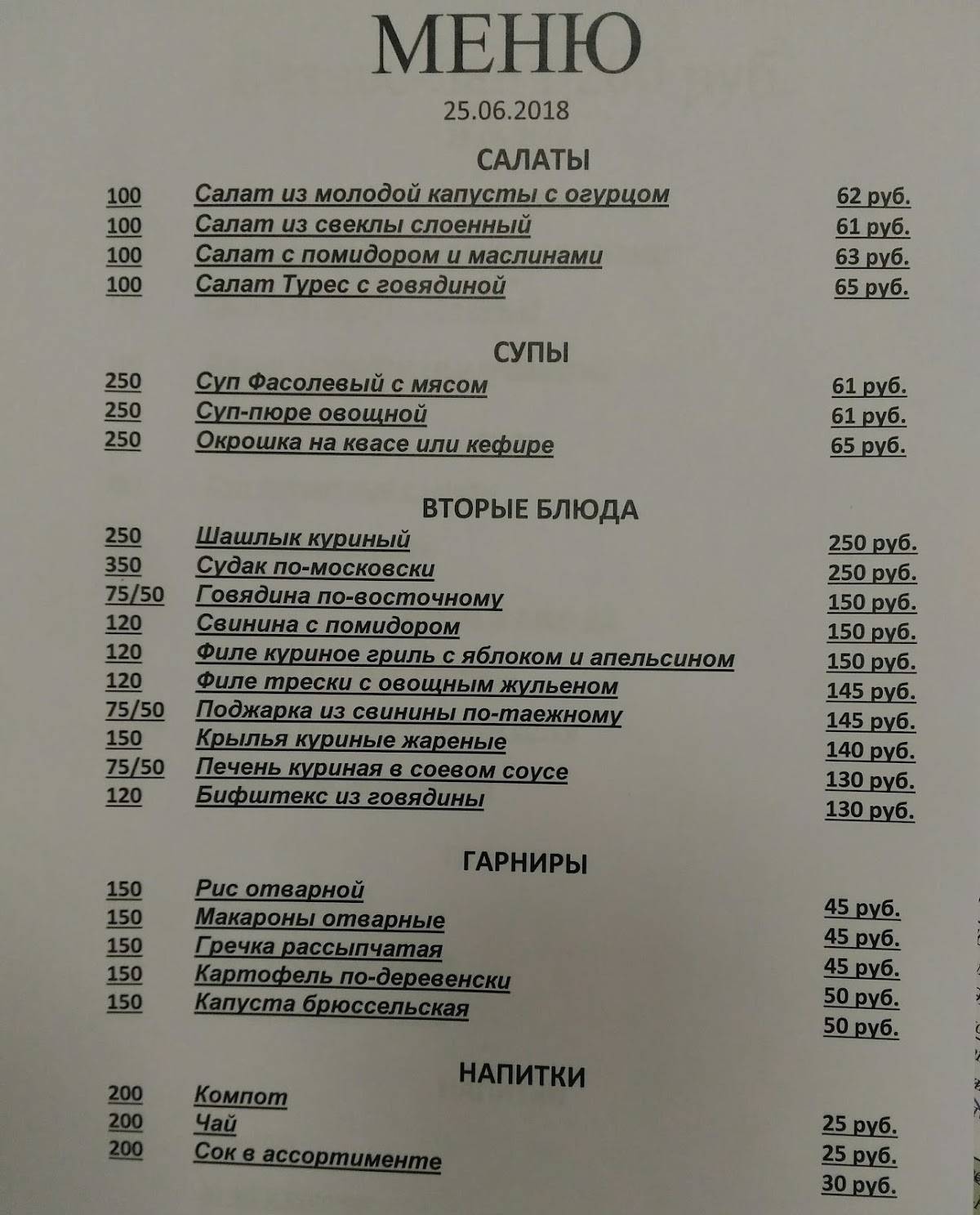 Столовая на Щепкина (2 этаж) меню