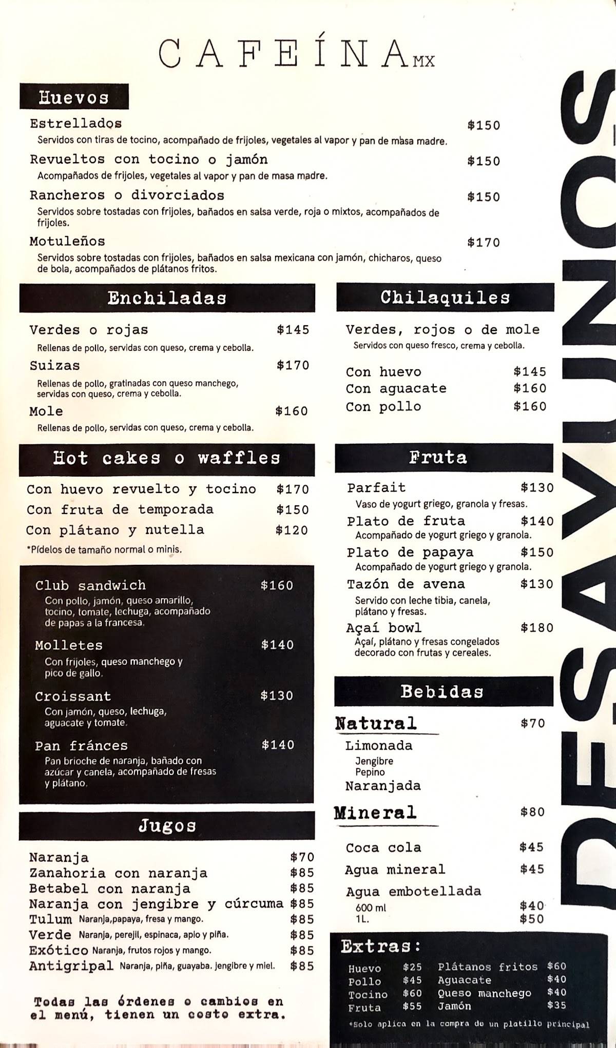 Cafeína Tulum меню