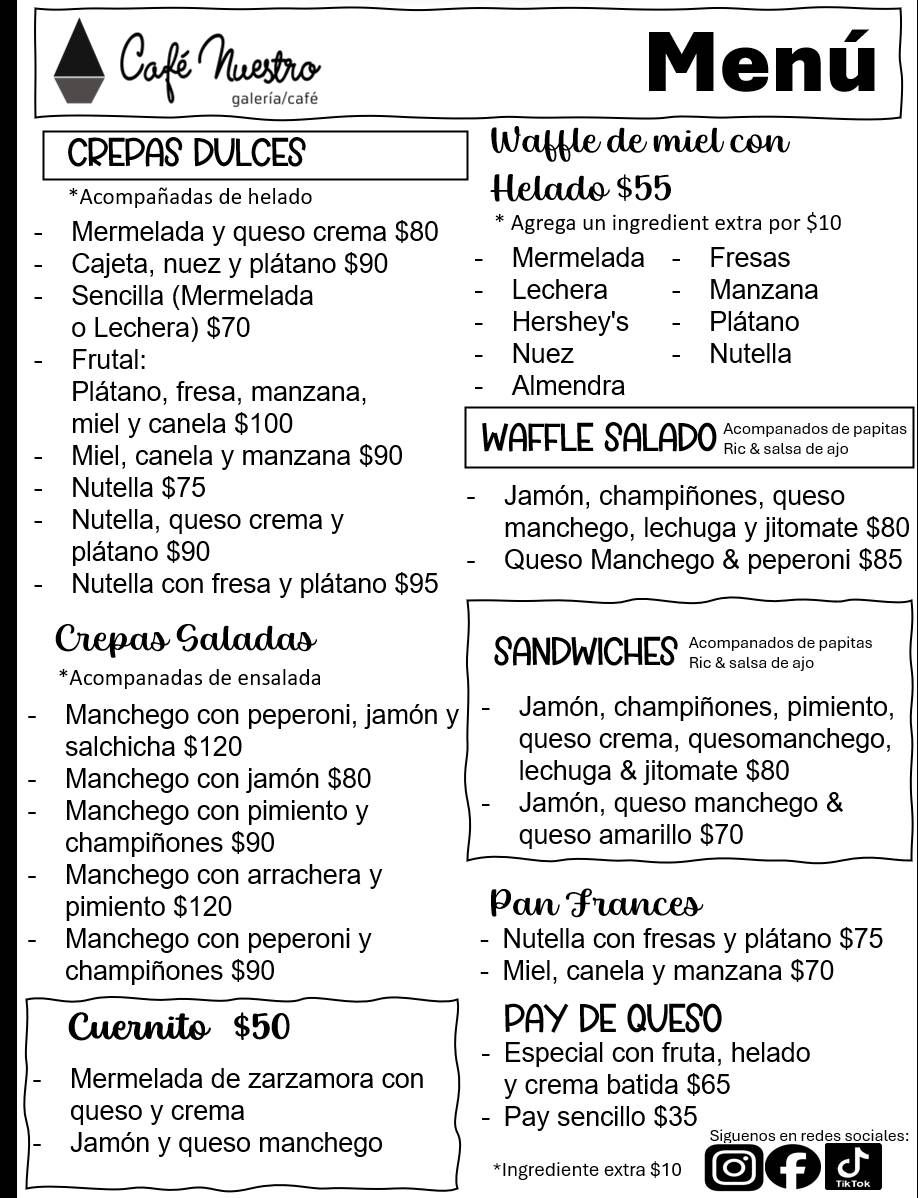Cafe Nuestro меню