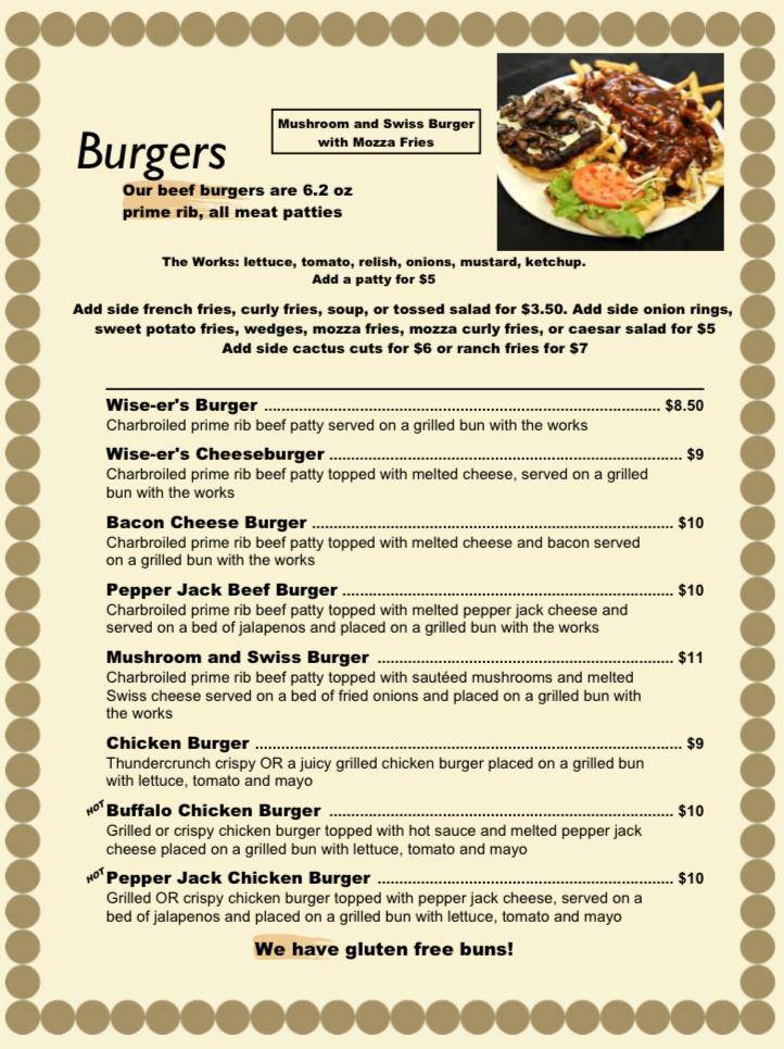 Call-Inn's Hotel & Wise-er's Bar and Restaurant меню