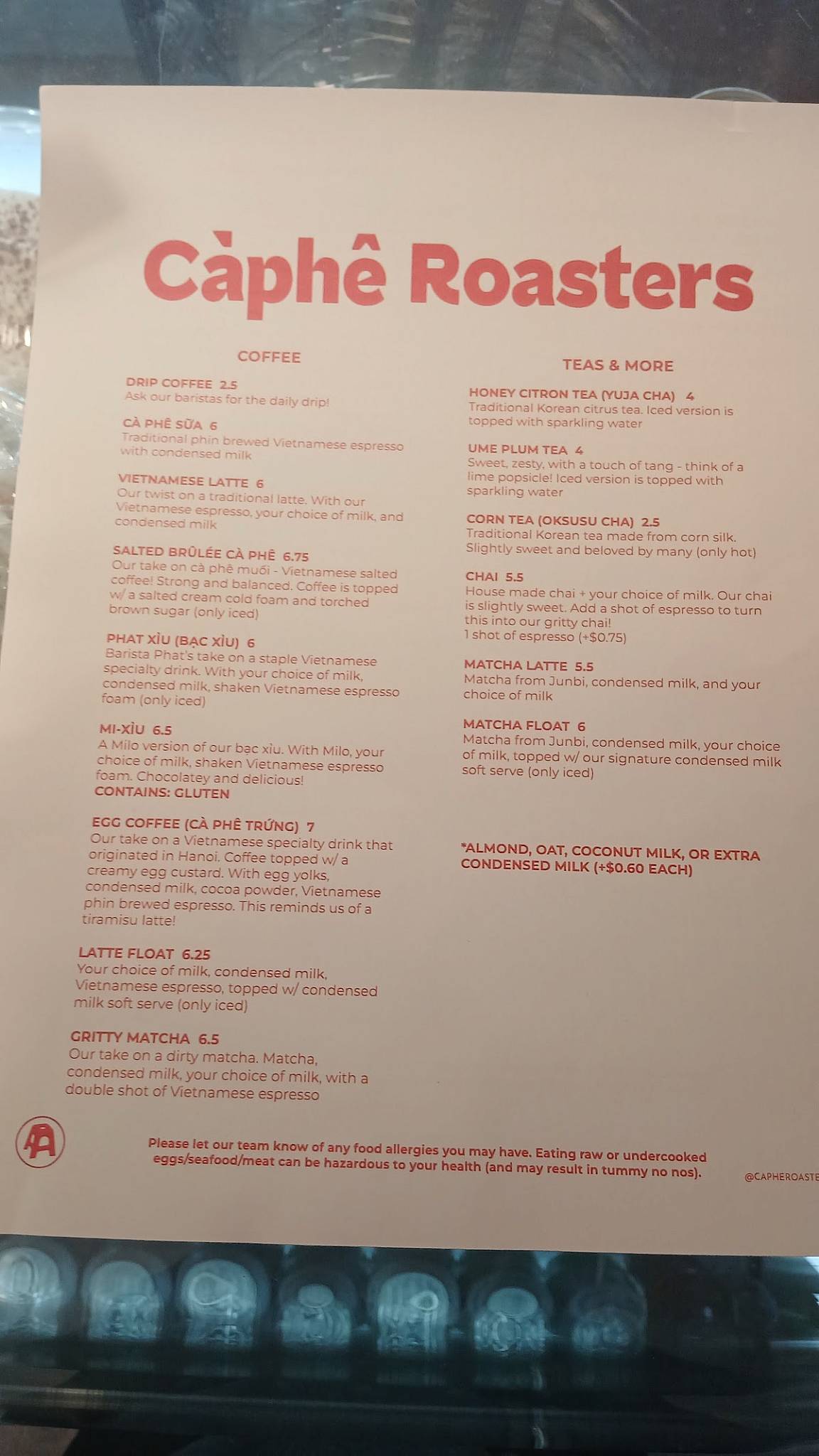 Càphê Roasters меню