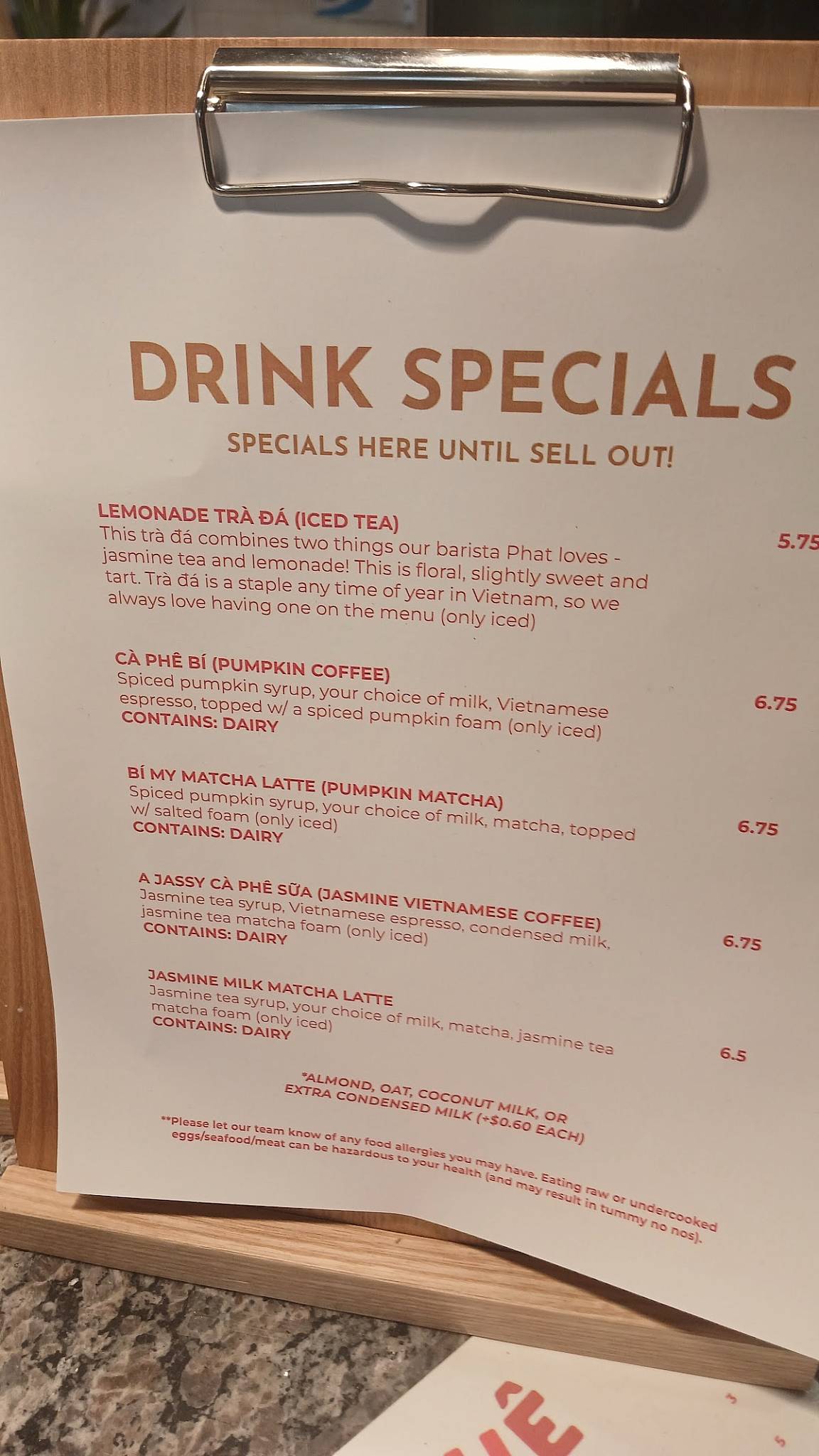 Càphê Roasters меню