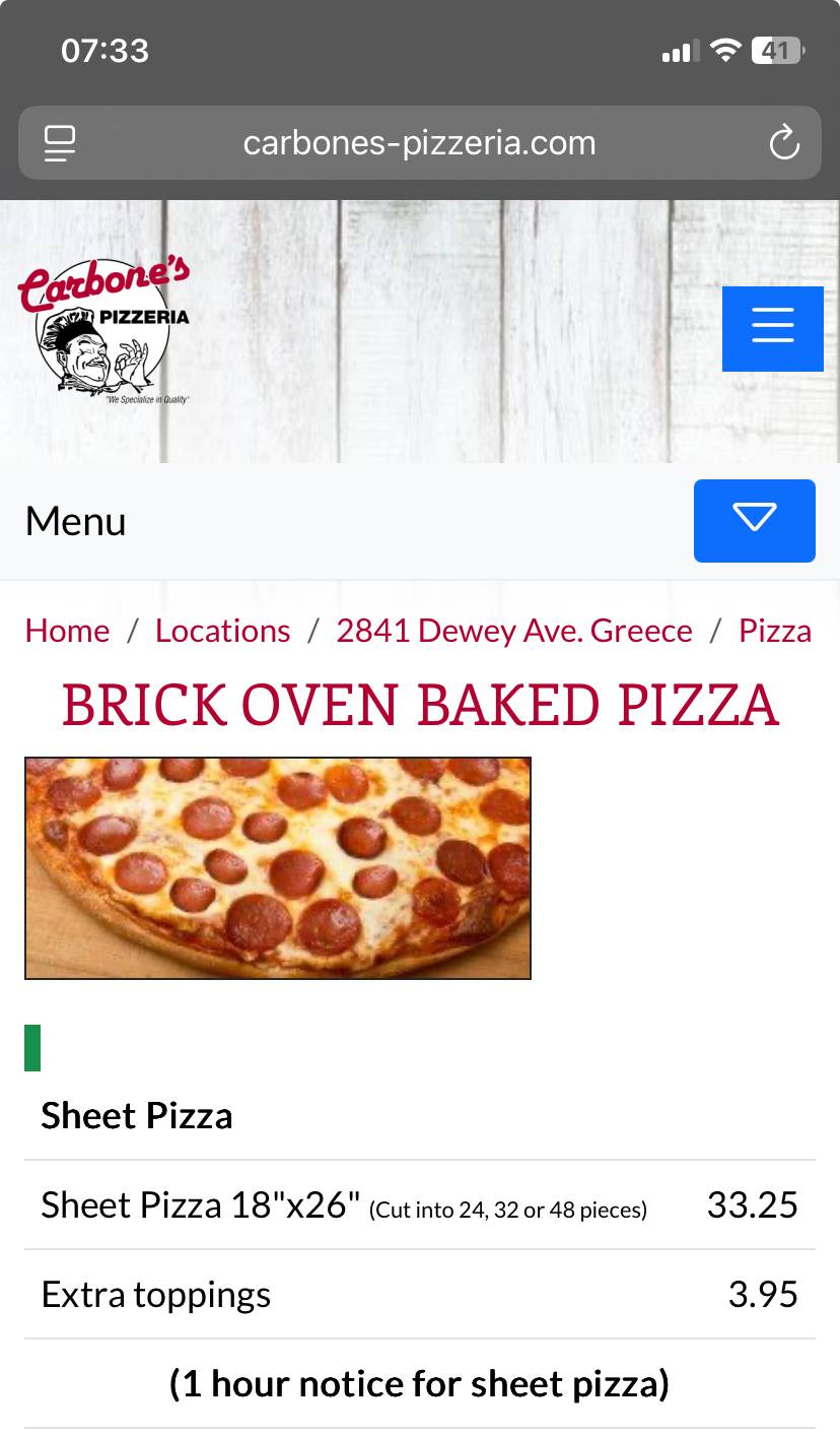 Carbone's Pizzeria меню