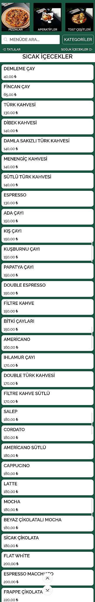 Çay Saati меню