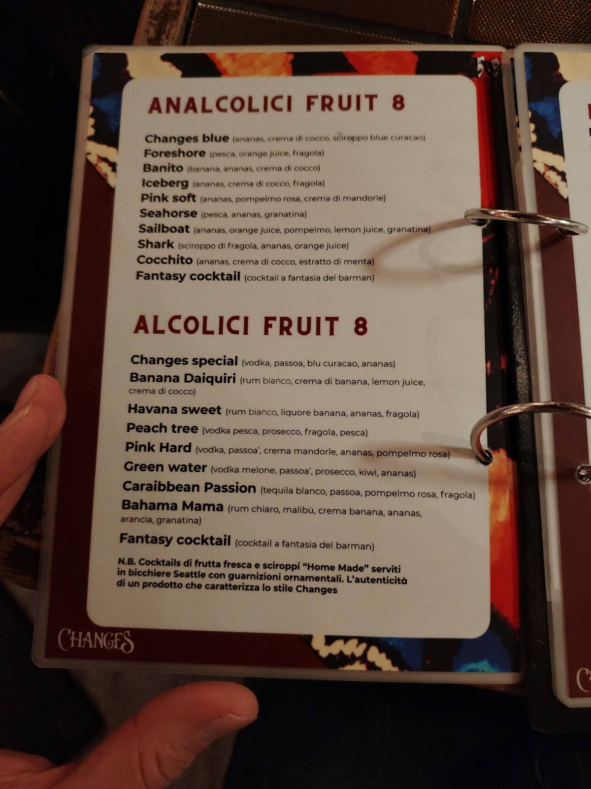 Changes Pub меню