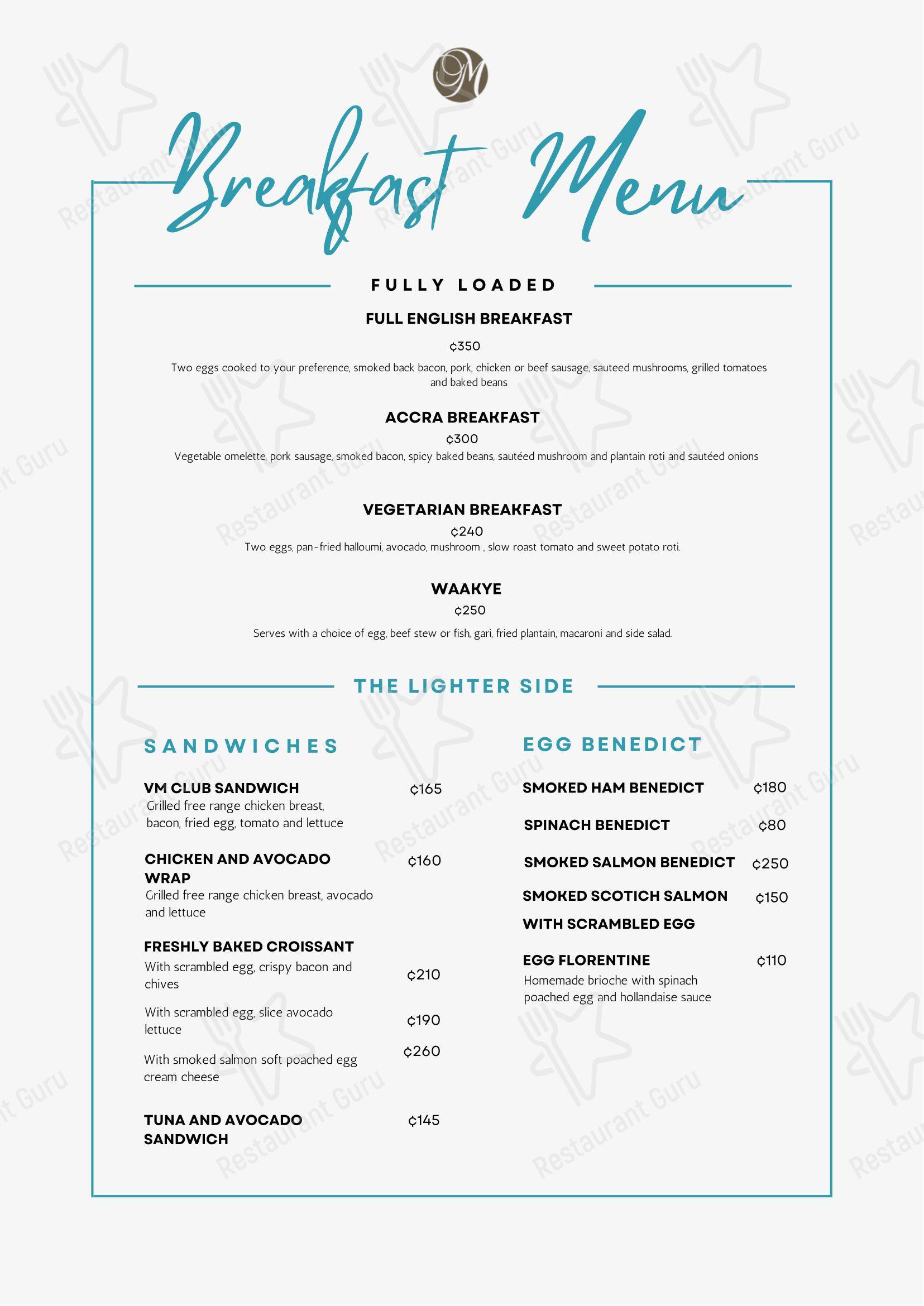 Chapter One Restaurant в Аккре - Меню