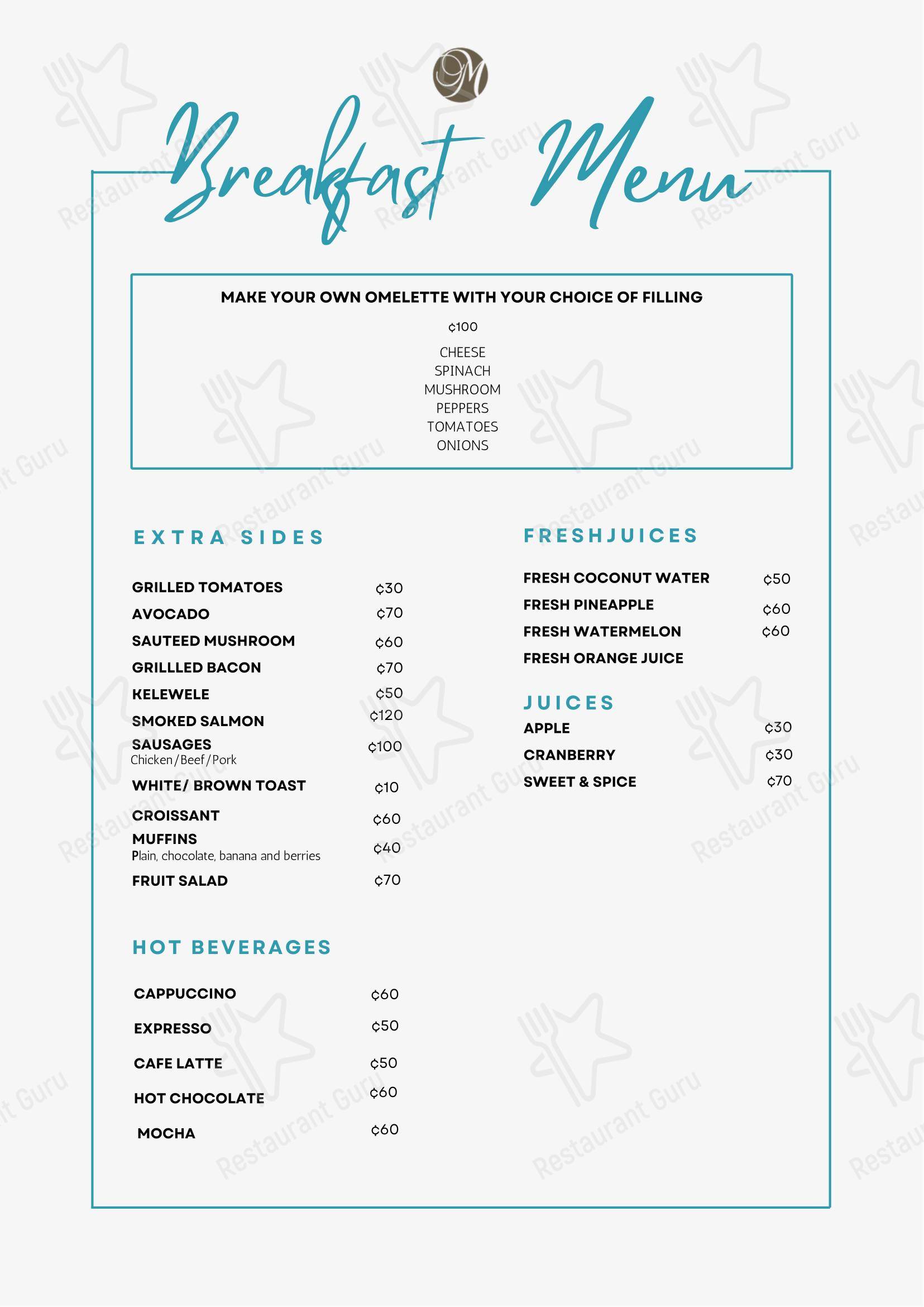 Меню ресторана Chapter One Restaurant в Аккре