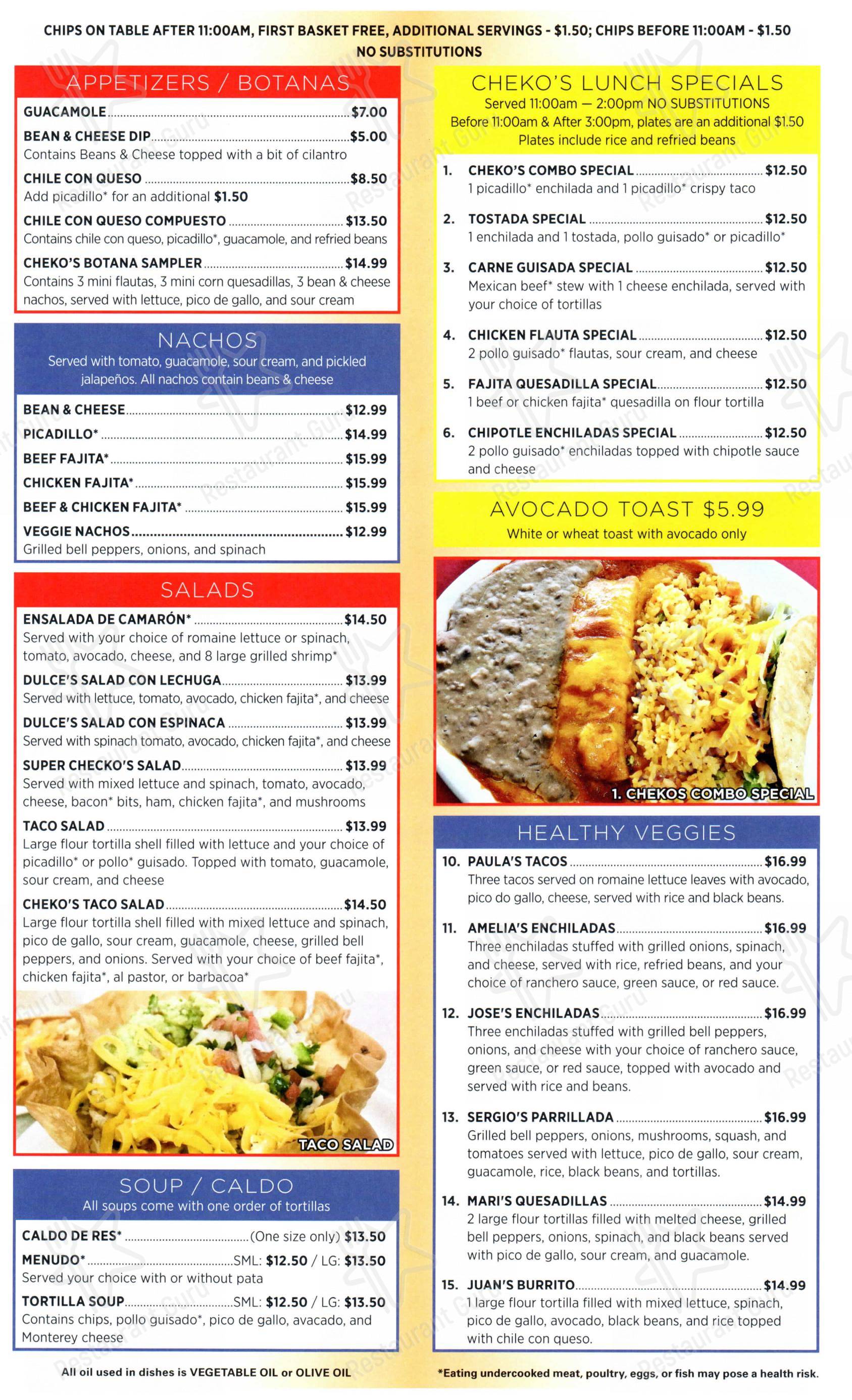 Chekos Méxican Restaurant & Bar в Остине - Меню