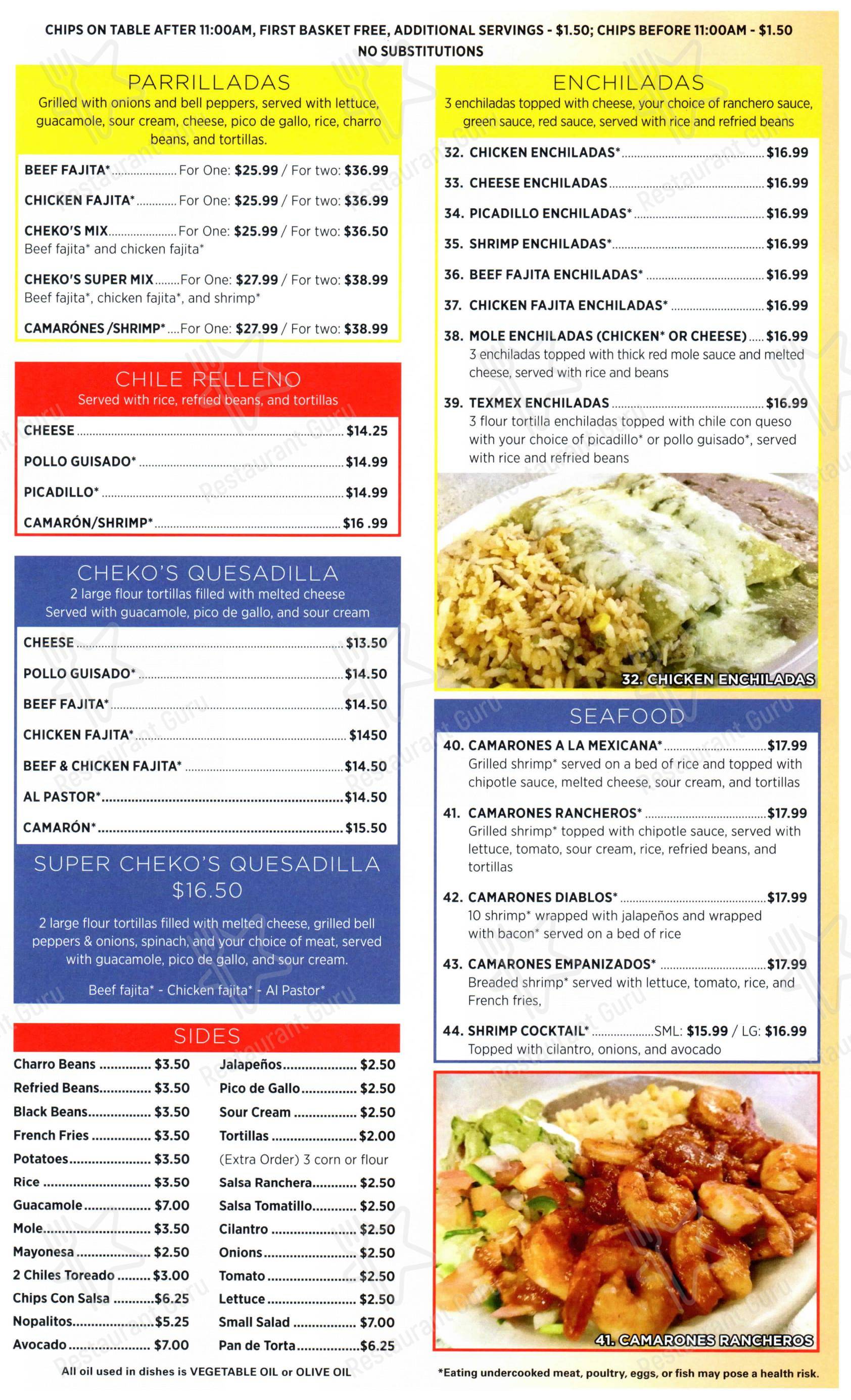 Меню ресторана Chekos Méxican Restaurant & Bar в Остине