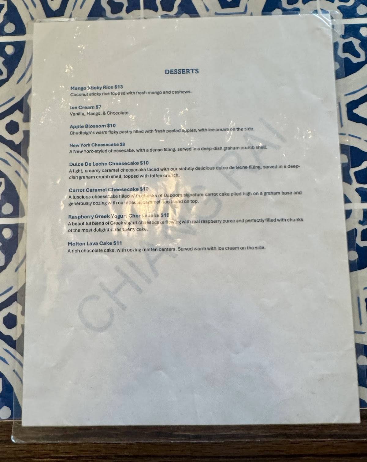 Chiang Rai Thai Kitchen (Northyork) меню