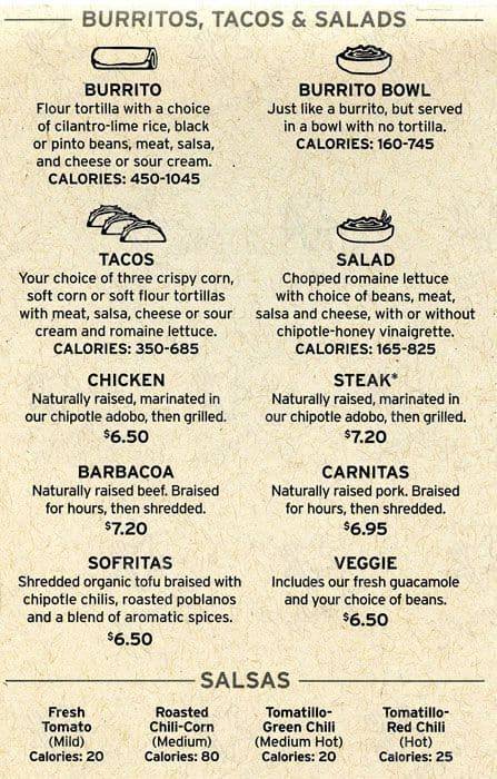 Chipotle Mexican Grill меню