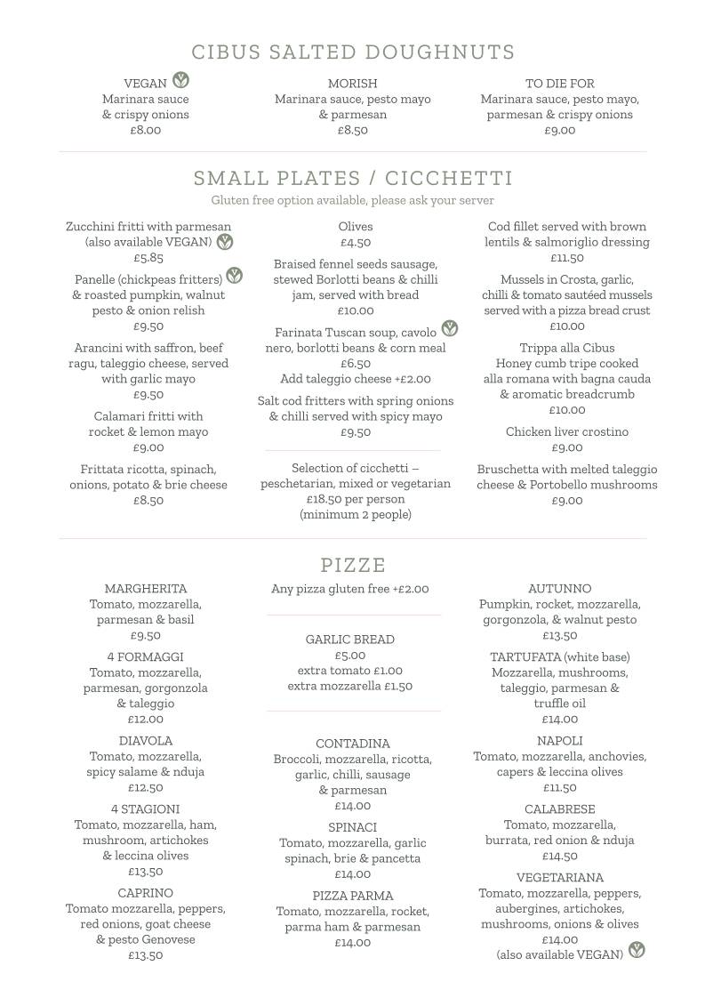Cibus Pizza меню