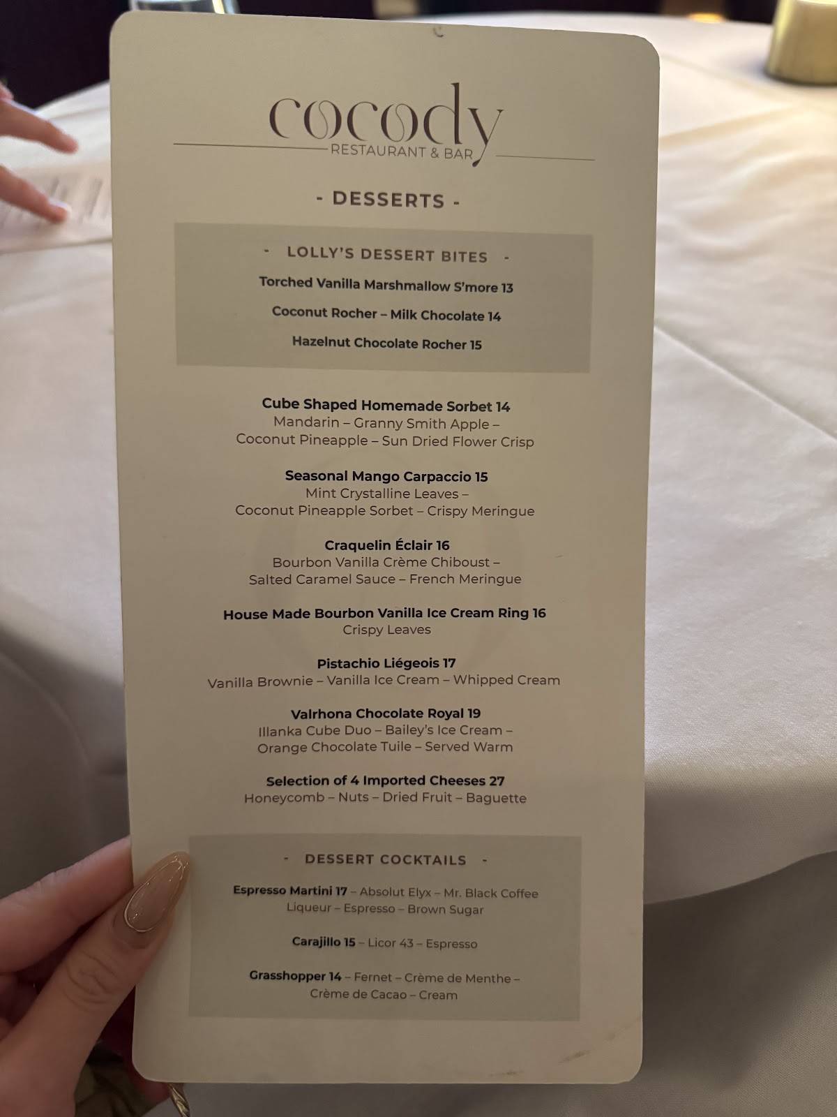 Cocody Restaurant & Bar меню