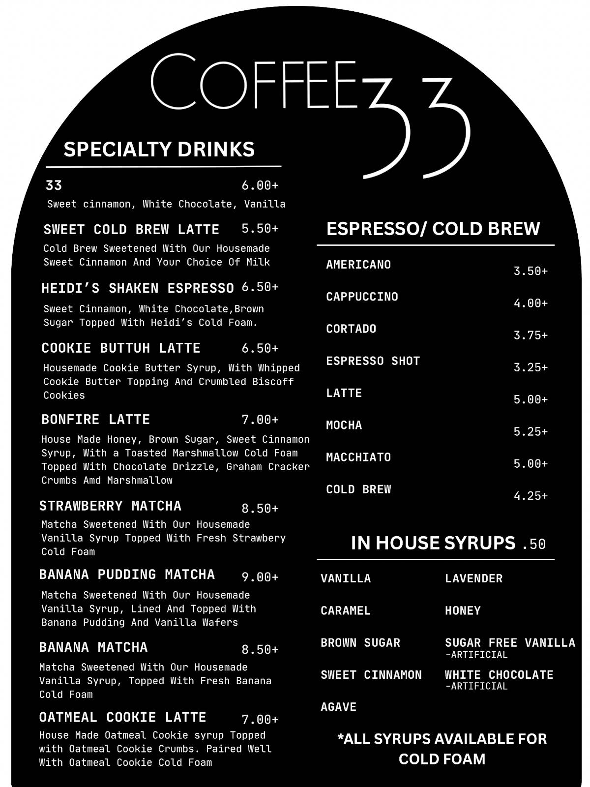 Coffee33 меню