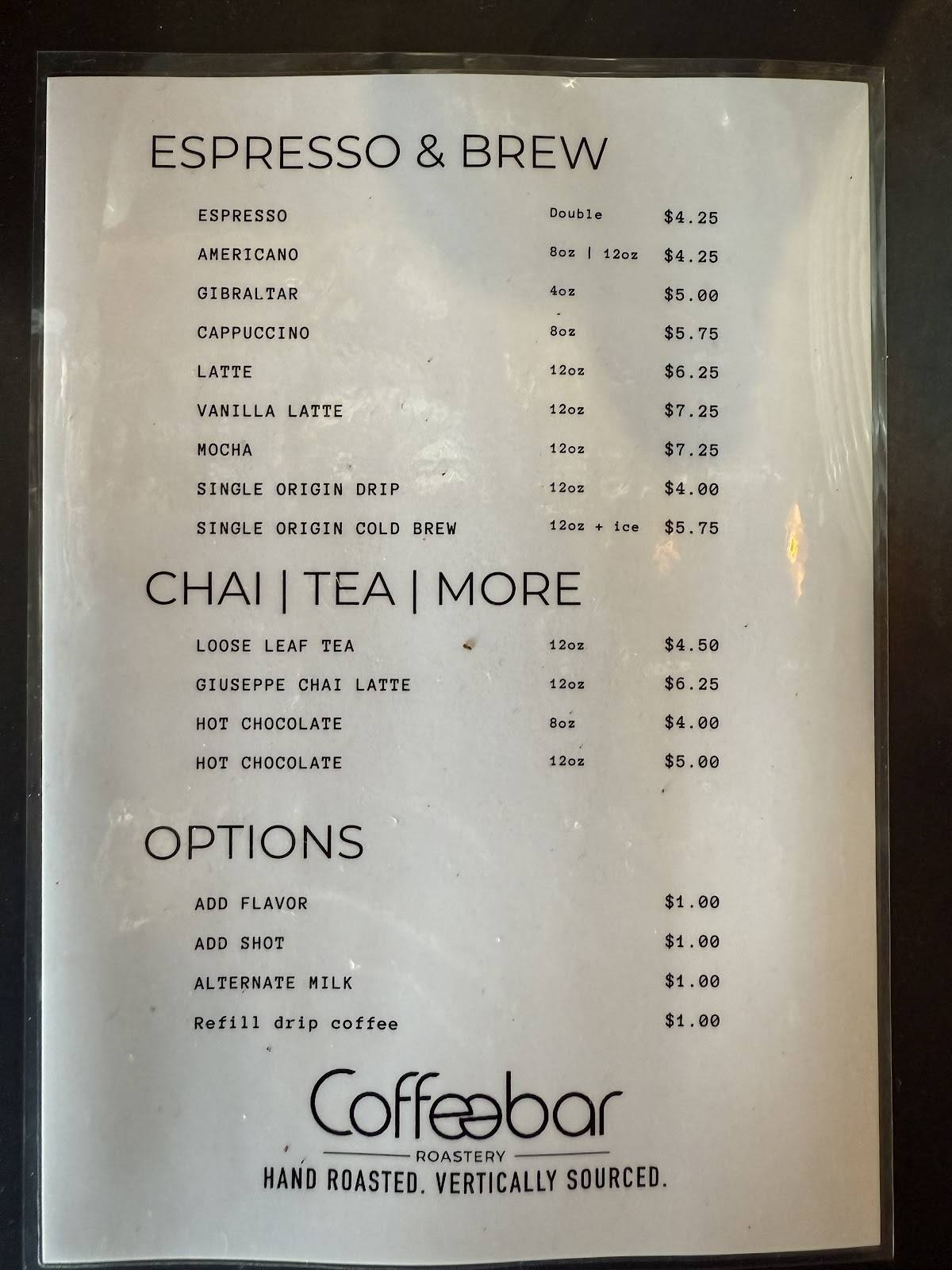 Coffeebar Roastery меню