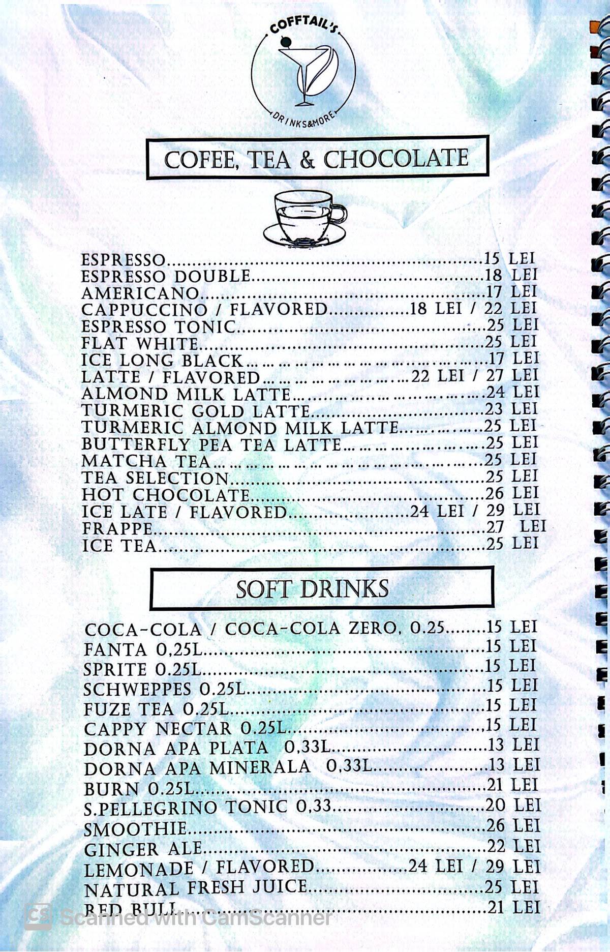 Cofftail's Coffee & Cocktail Bar Victoriei меню
