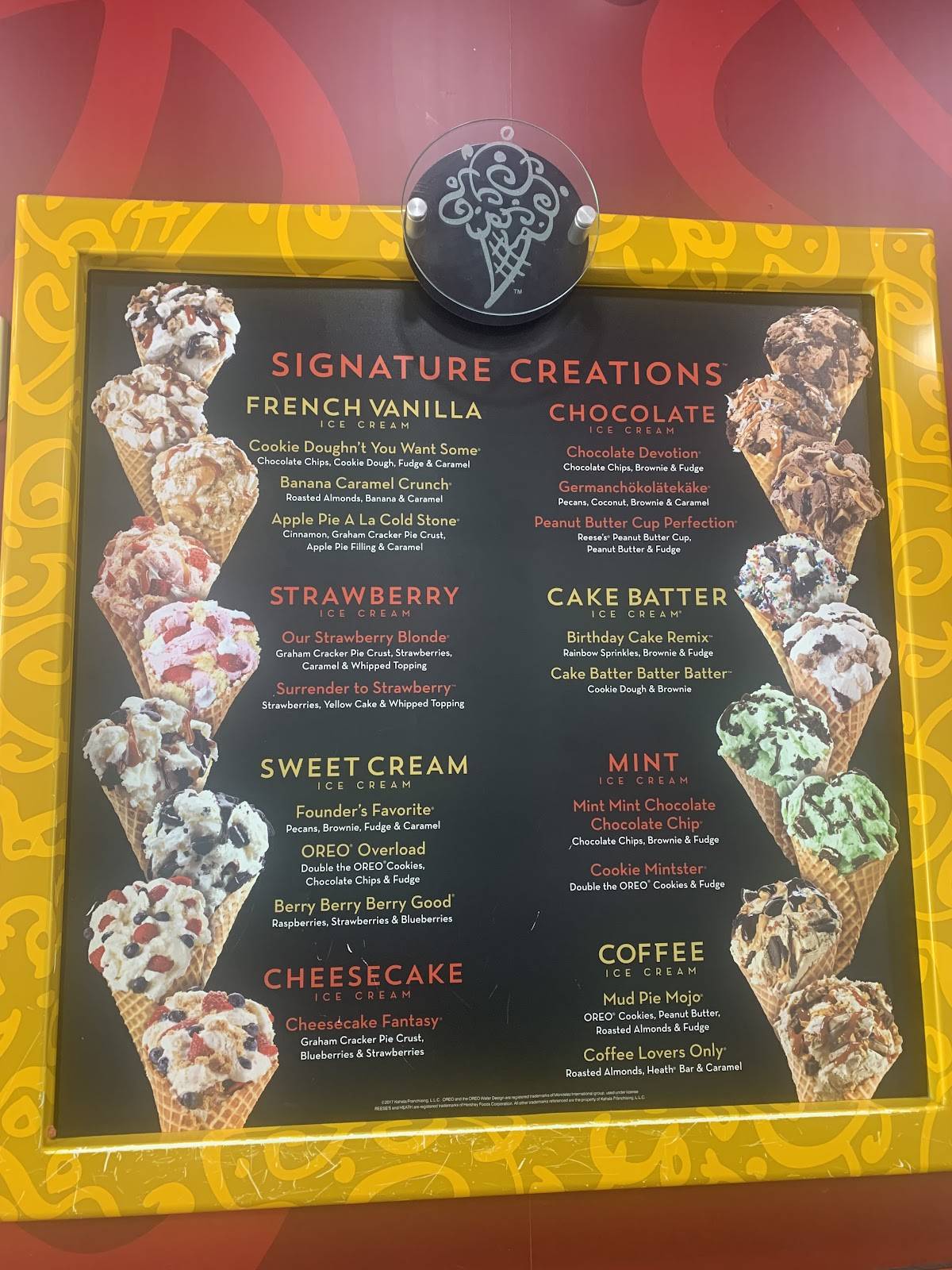 Cold Stone Creamery меню