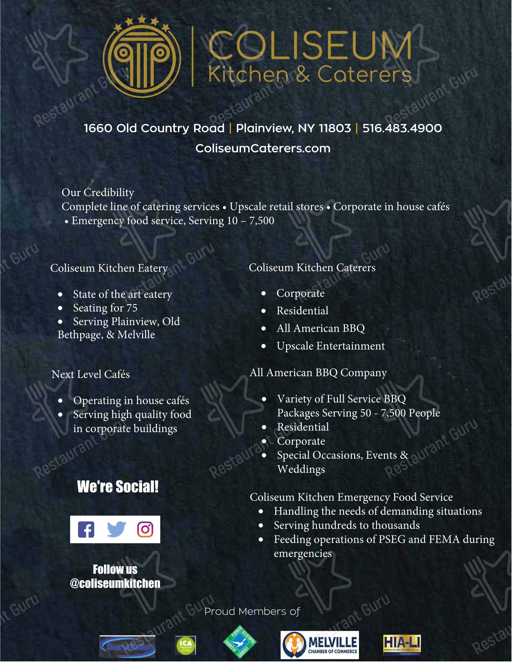 Меню напитков барбекю Coliseum Kitchen & Caterers