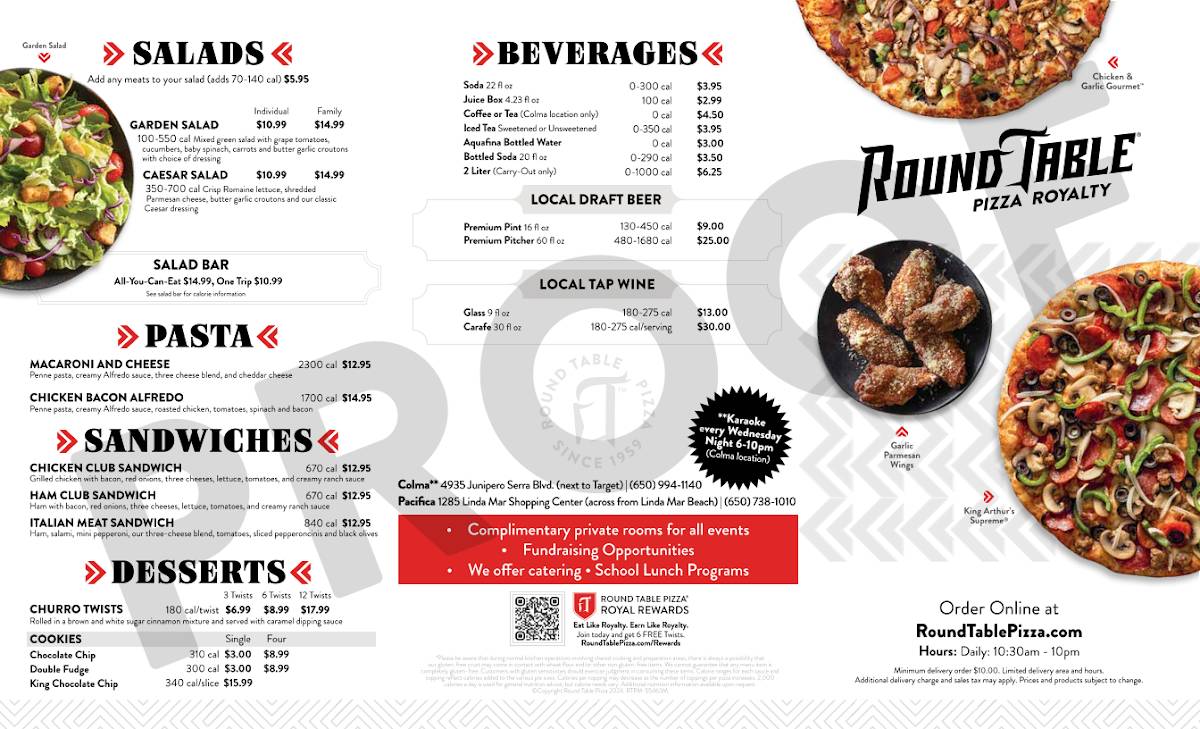 Round Table Pizza меню