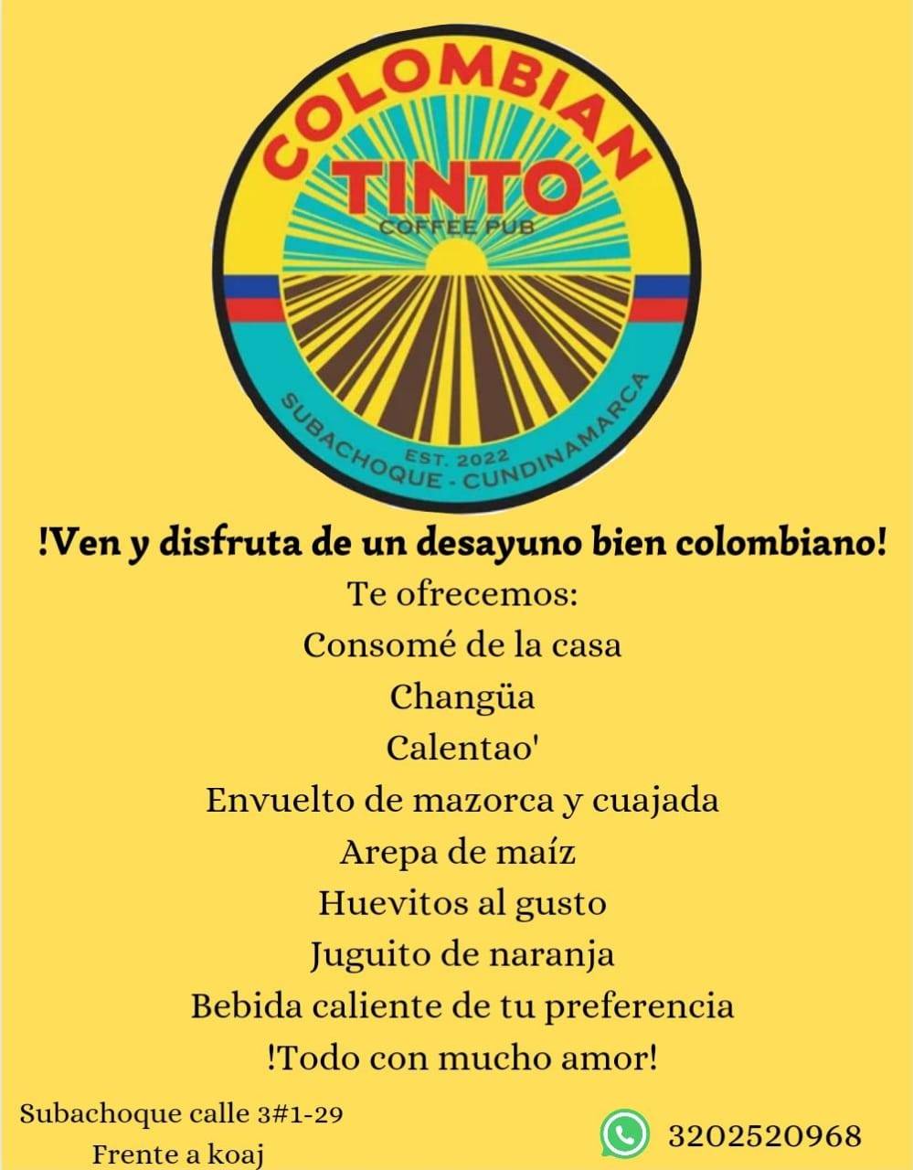 Colombian Tinto меню