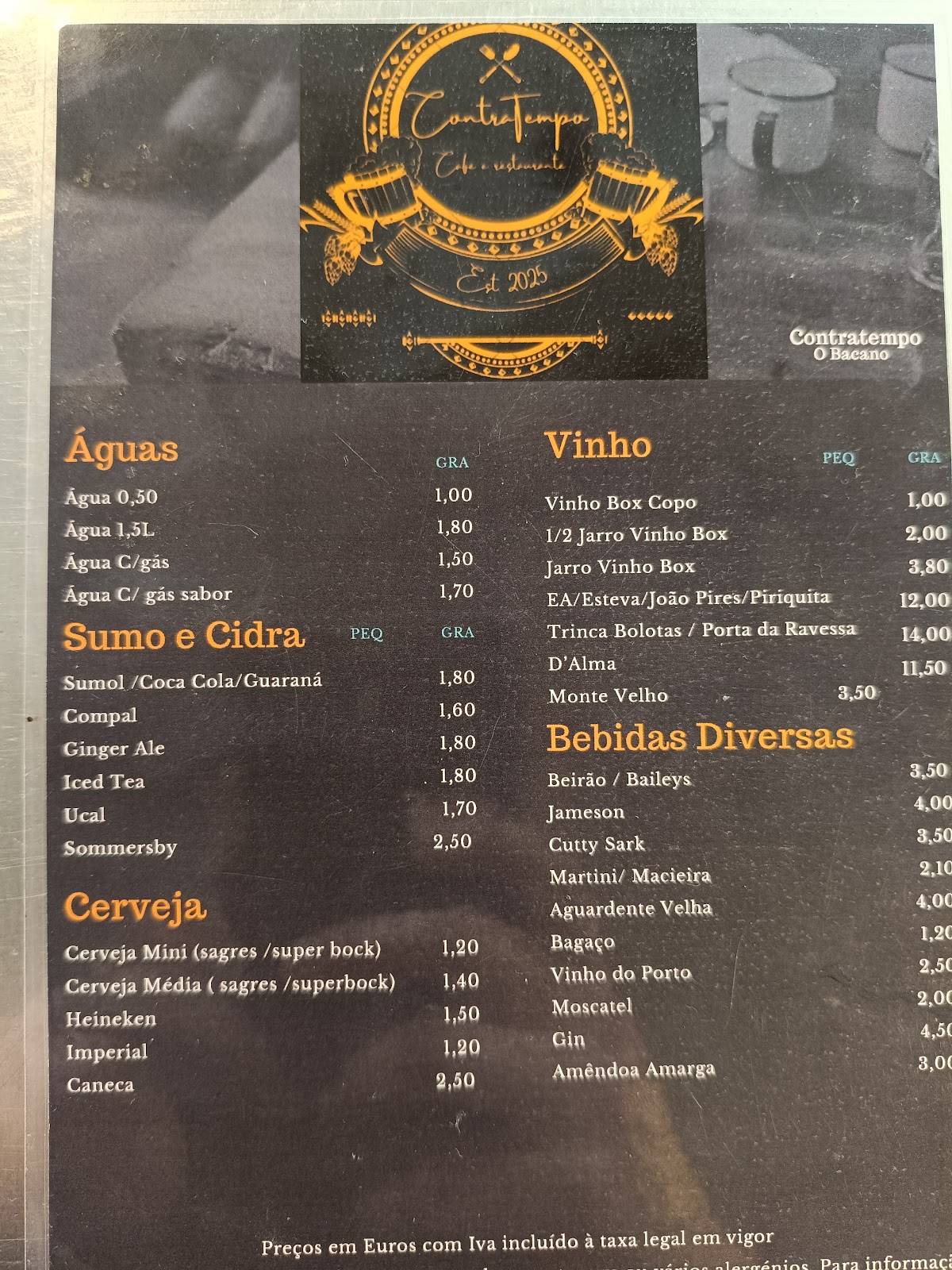 Contratempo меню