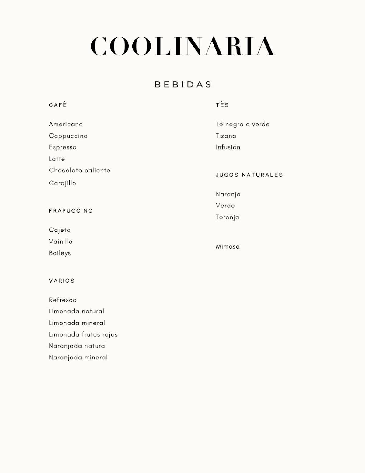 Coolinaria - Bistro con Alma меню